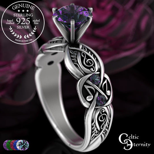 Sterling & Alexandrite Music Note Celtic Engagement Ring, 3272