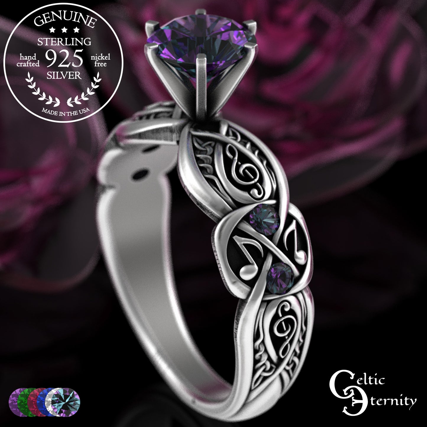 Sterling & Alexandrite Music Note Celtic Engagement Ring, 3272