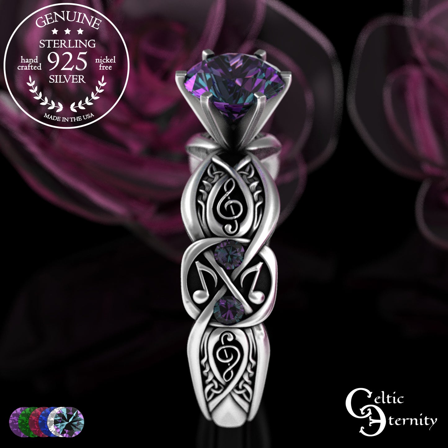 Sterling & Alexandrite Music Note Celtic Engagement Ring, 3272