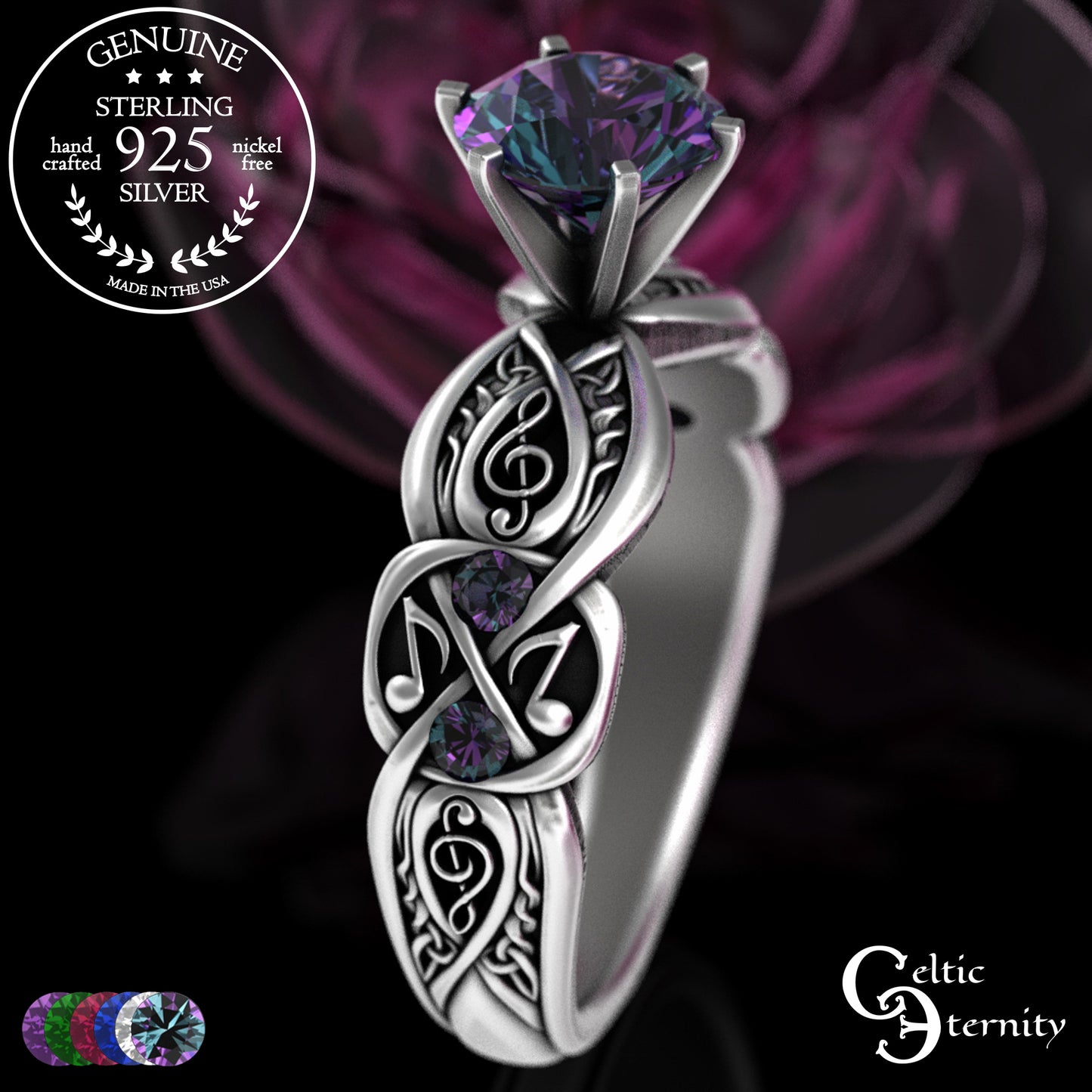 Sterling & Alexandrite Music Note Celtic Engagement Ring, 3272