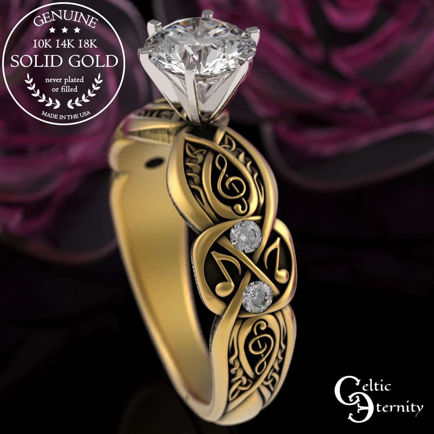 Sterling & Alexandrite Music Note Celtic Engagement Ring, 3272