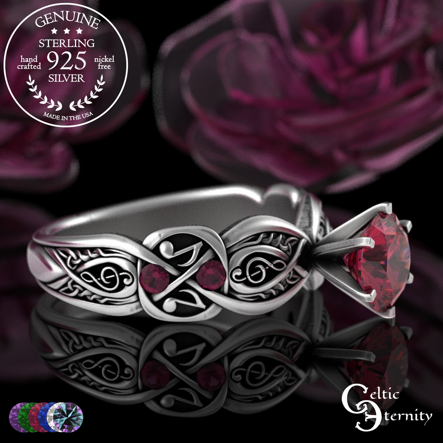 Sterling & Alexandrite Music Note Celtic Engagement Ring, 3272