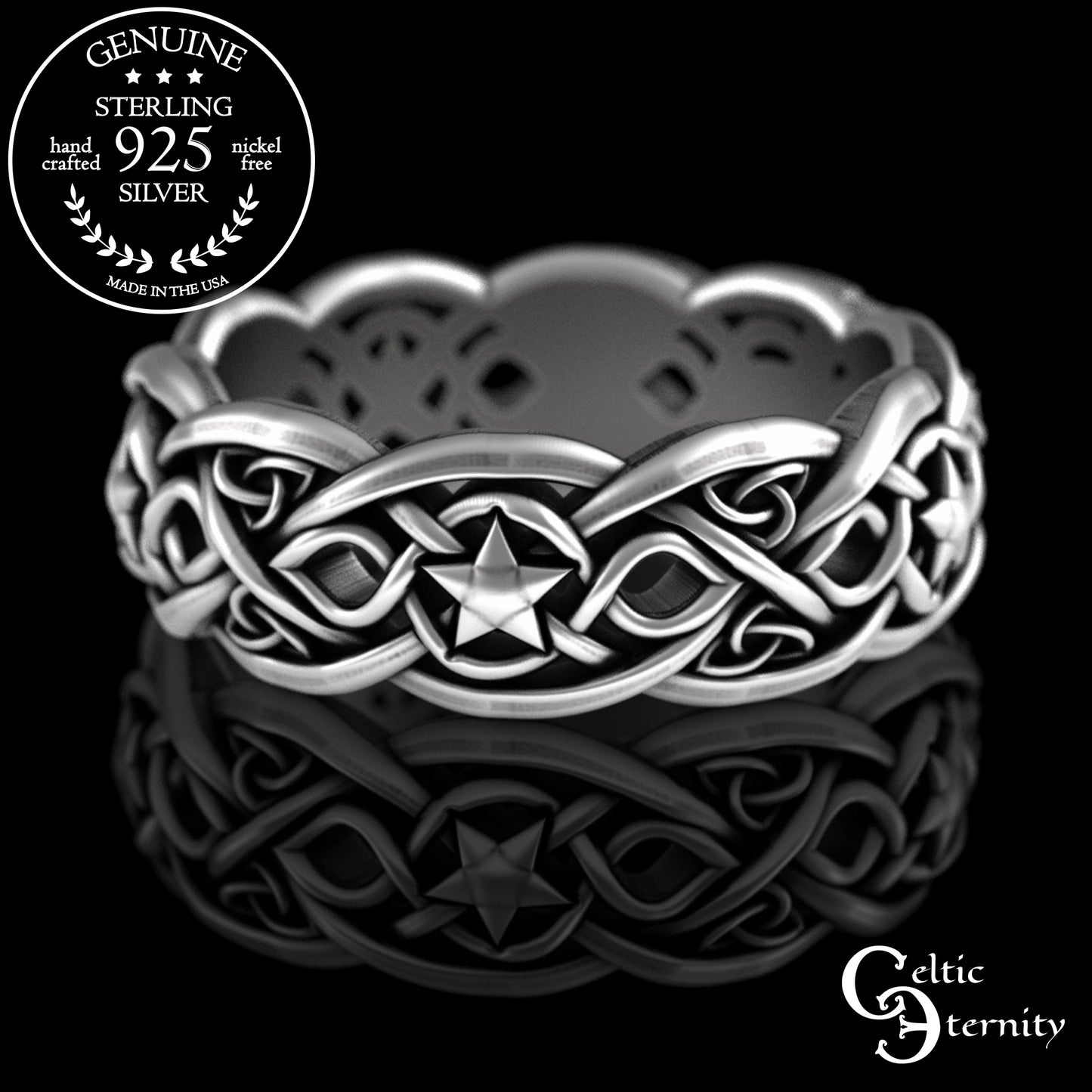 Sterling Celtic Wolf with Crescent Moons & Stars Wedding Band, 3276
