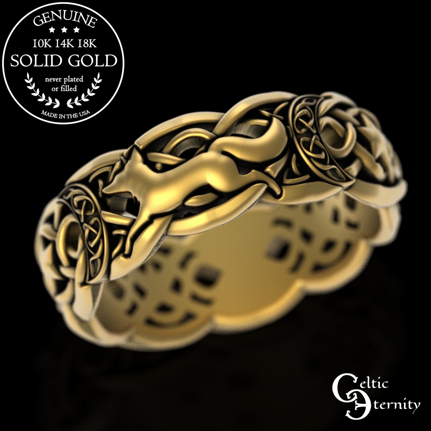 Woman's Sterling Magical Fox Wedding Band - Celtic Crescent Moons & Stars, 3277