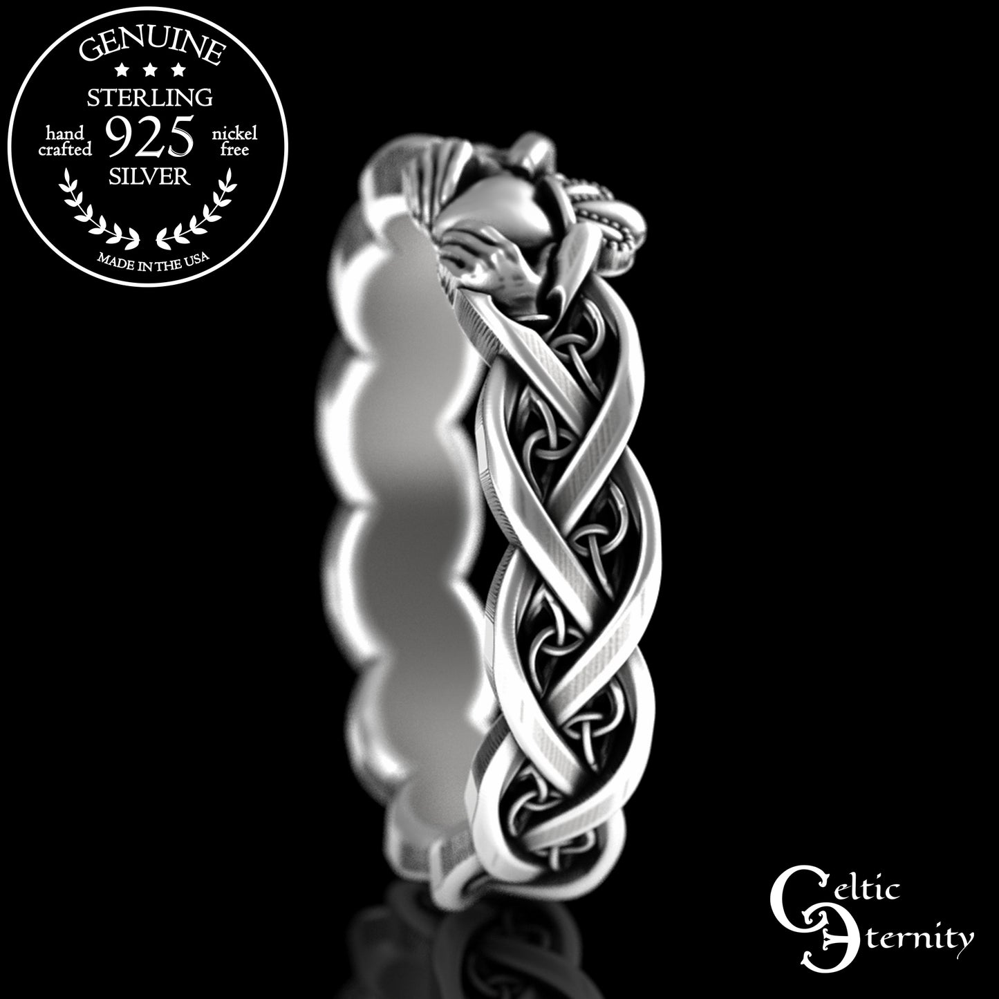 Sterling Woman's Dainty Claddagh Wedding Band - Celtic Heart Hands Crown, 3280