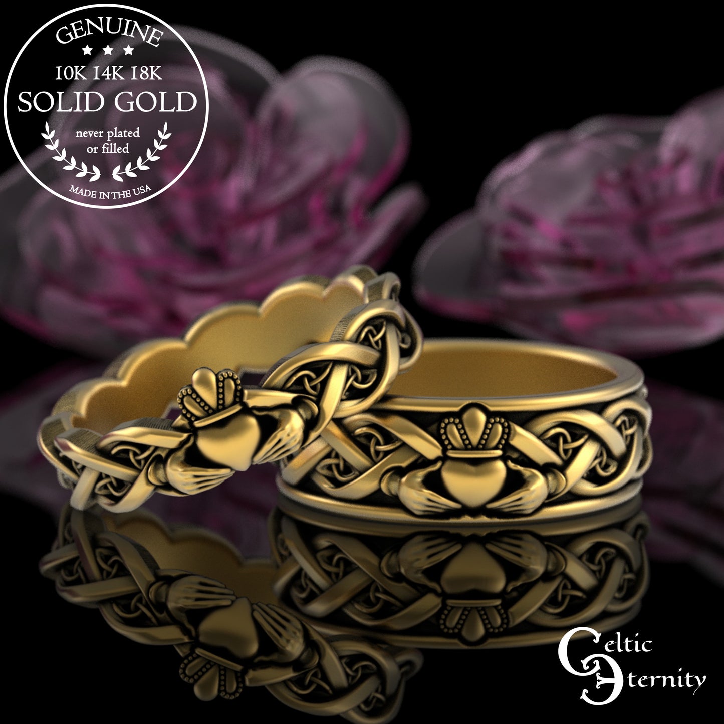 Sterling Woman's Dainty Claddagh Wedding Band - Celtic Heart Hands Crown, 3280