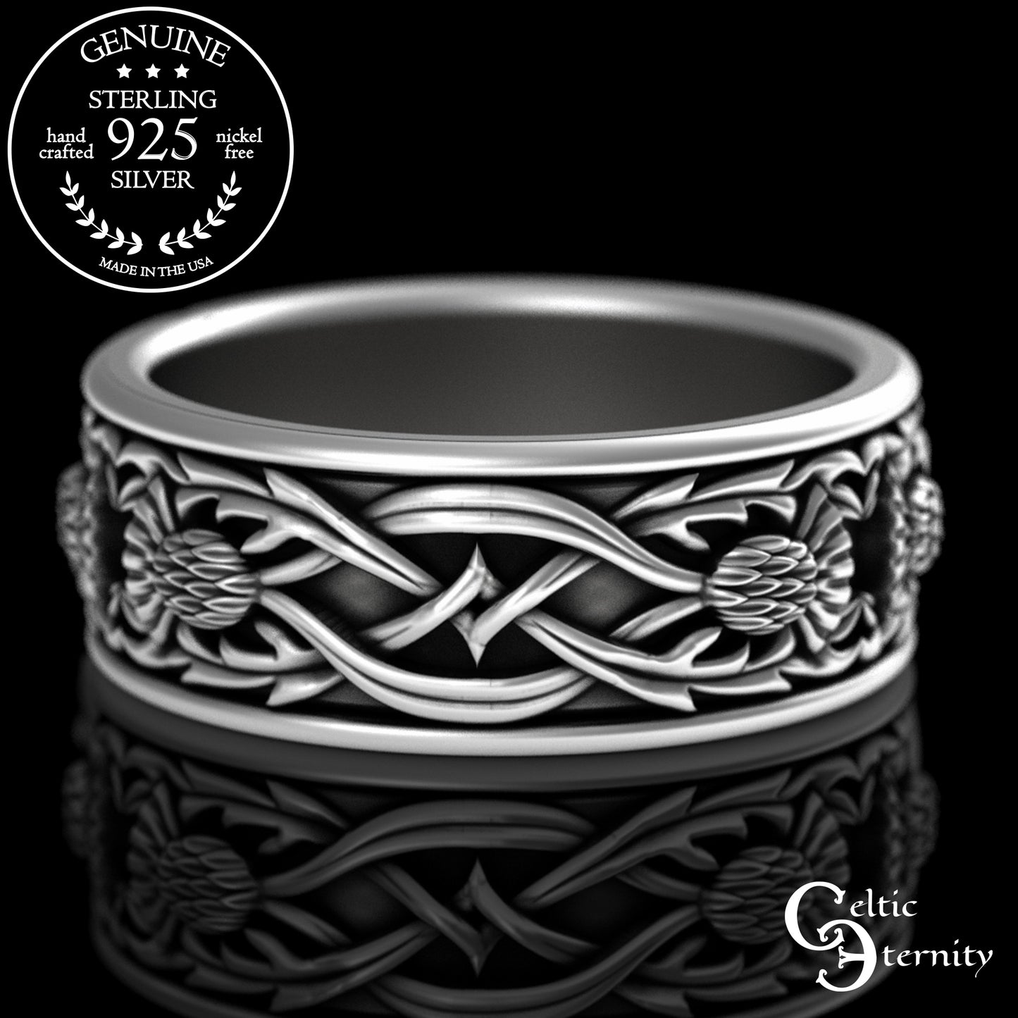 Matching Sterling Celtic Claddagh Wedding Band Set with Thistle Knotwork, 3243 3281