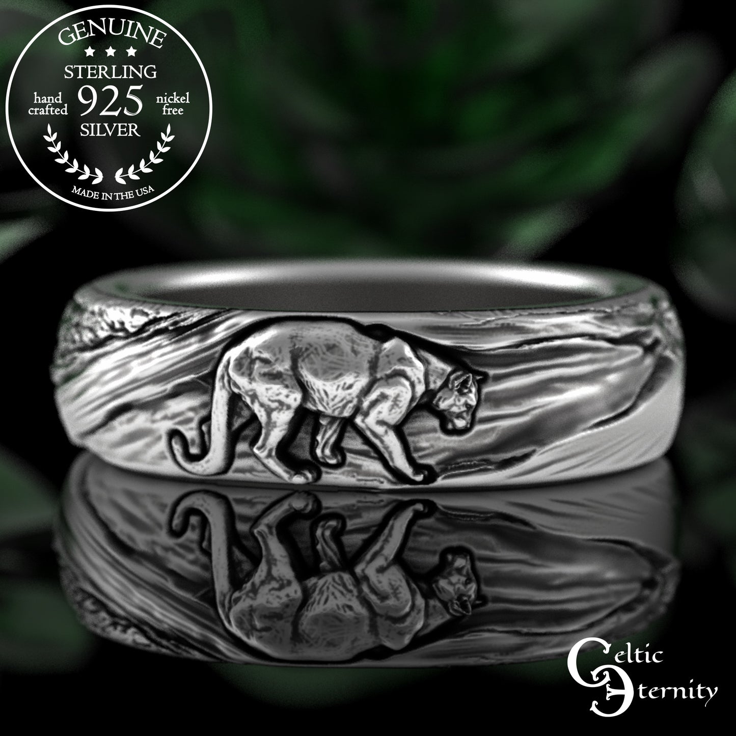 Sterling Silver Mountain Lion or Fighting Cougar Ring, 3286