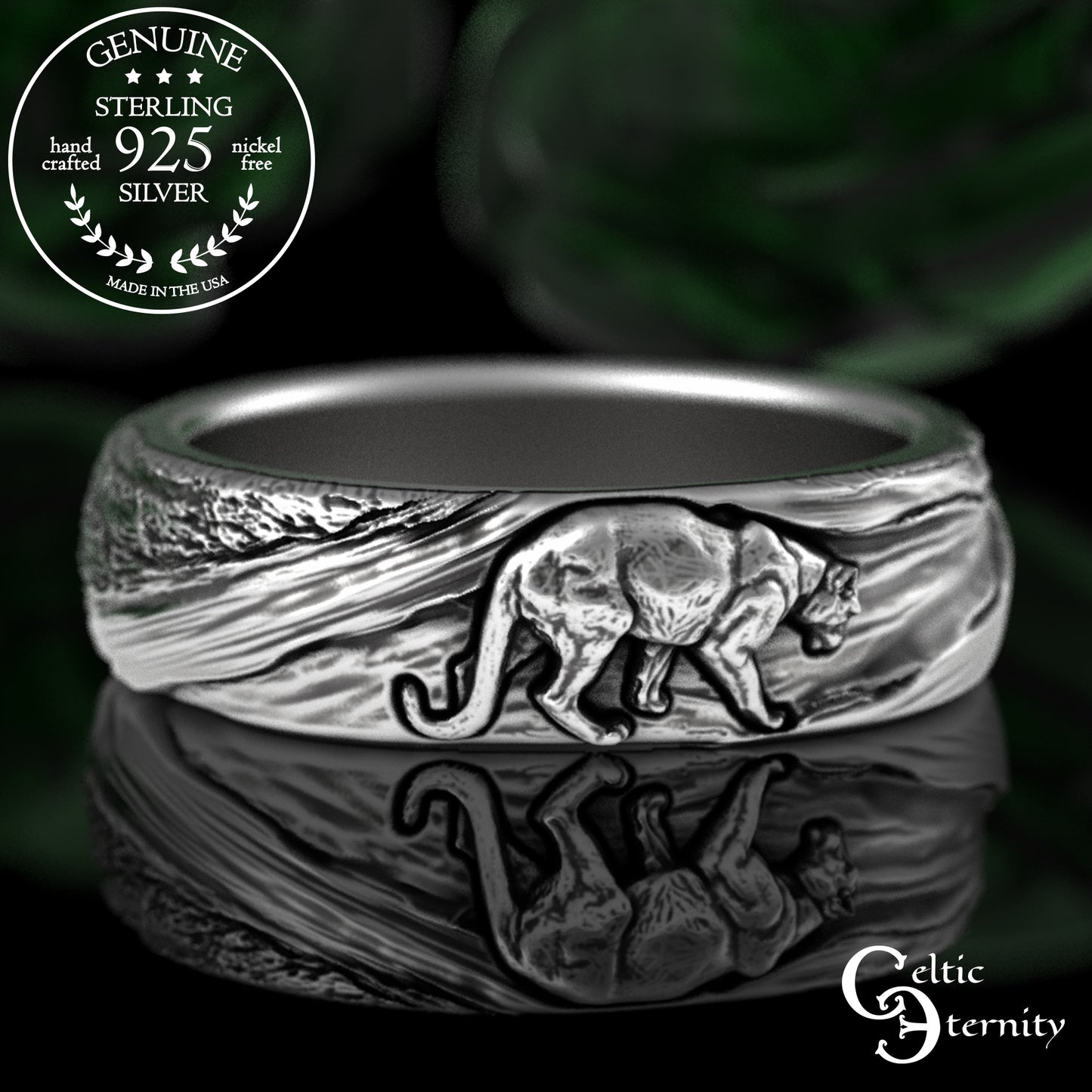 Sterling Silver Mountain Lion or Fighting Cougar Ring, 3286