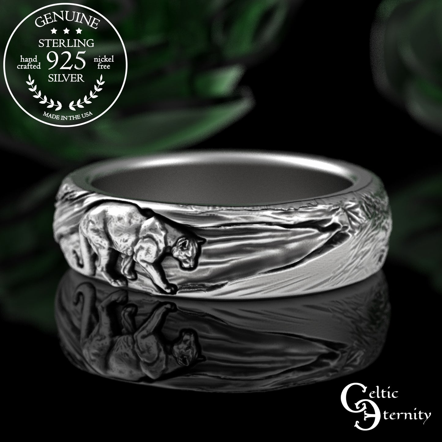 Sterling Silver Mountain Lion or Fighting Cougar Ring, 3286