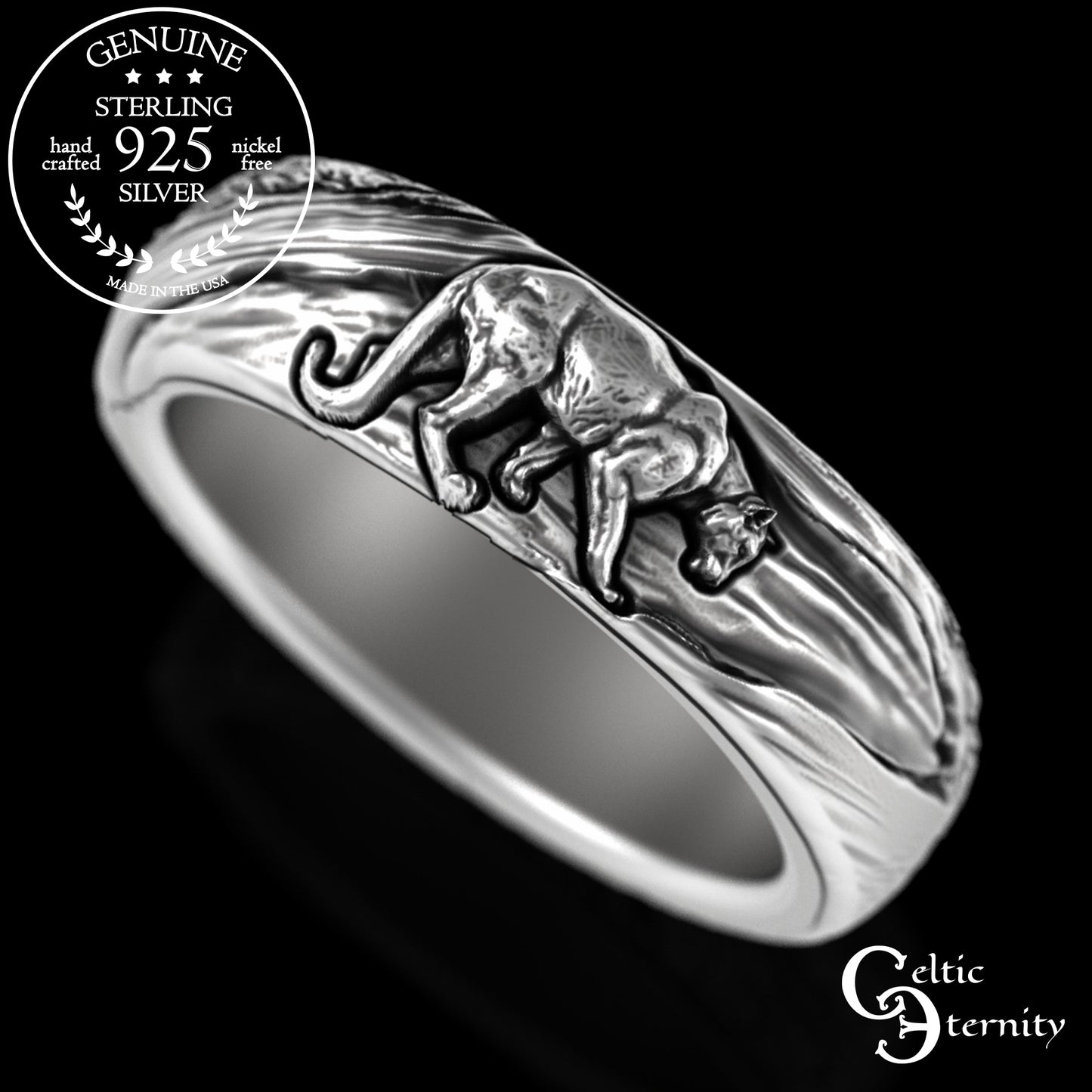 Sterling Silver Mountain Lion or Fighting Cougar Ring, 3286
