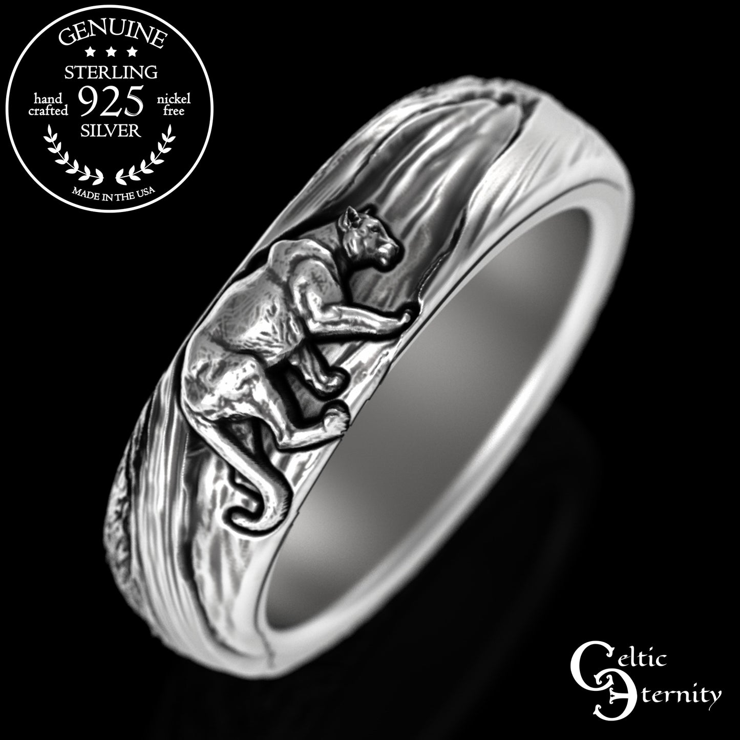 Sterling Silver Mountain Lion or Fighting Cougar Ring, 3286