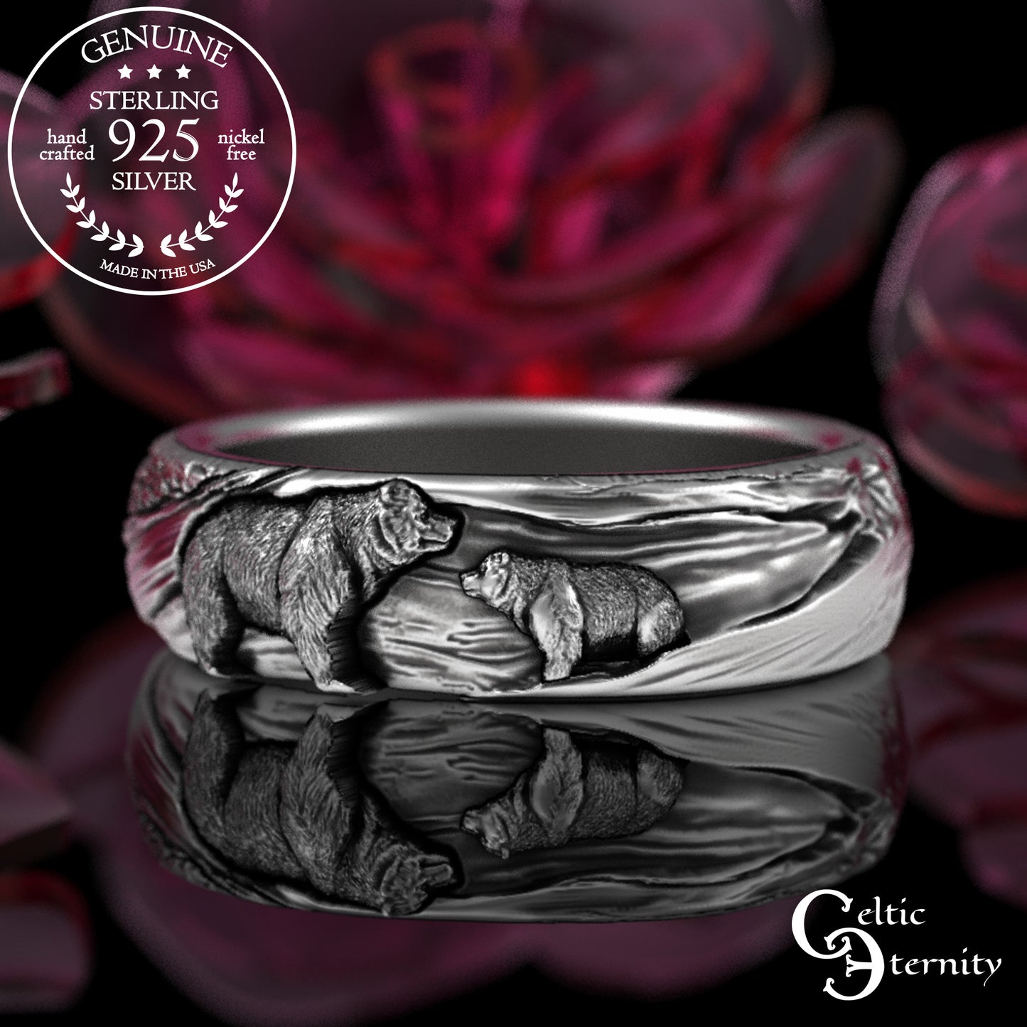Sterling Silver Mama/Papa Bear & Baby Cub Ring, 3293
