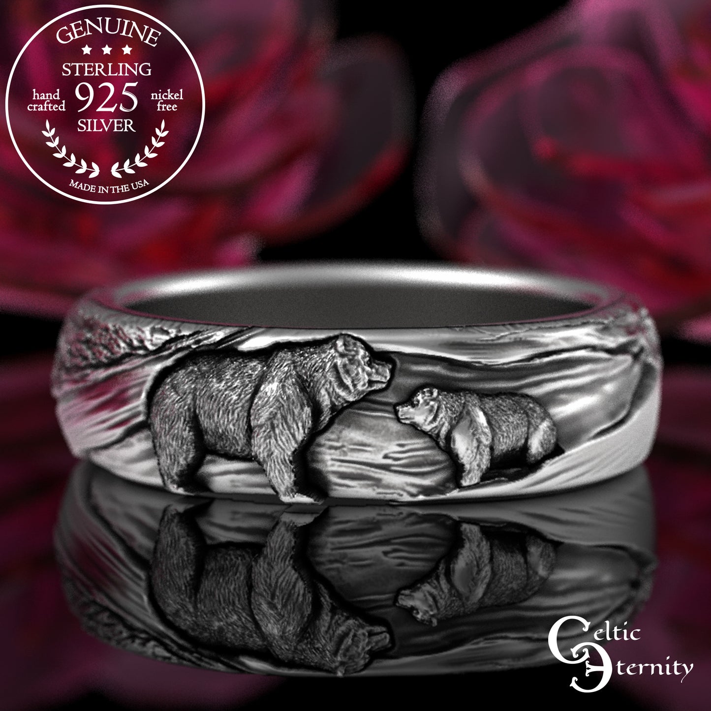 Sterling Silver Mama/Papa Bear & Baby Cub Ring, 3293