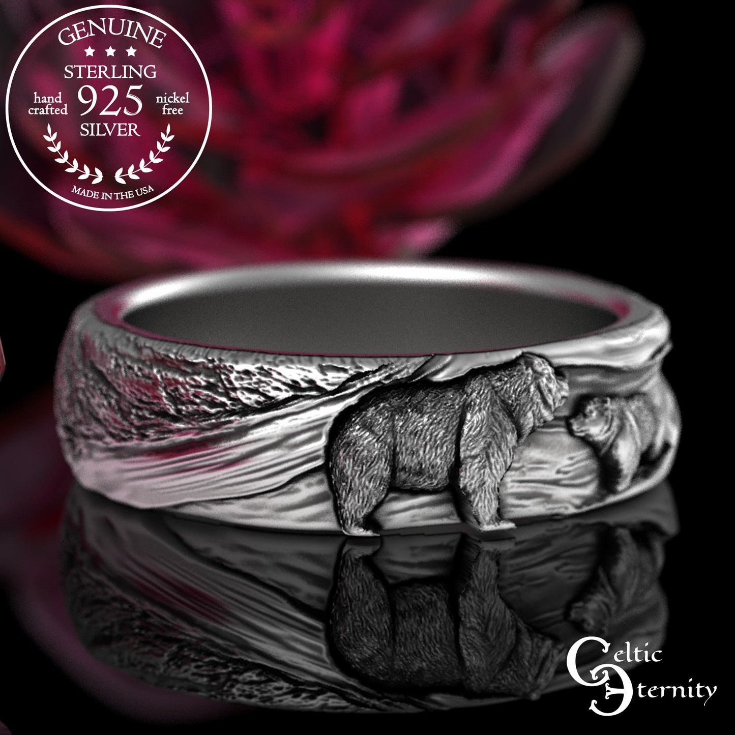 Sterling Silver Mama/Papa Bear & Baby Cub Ring, 3293