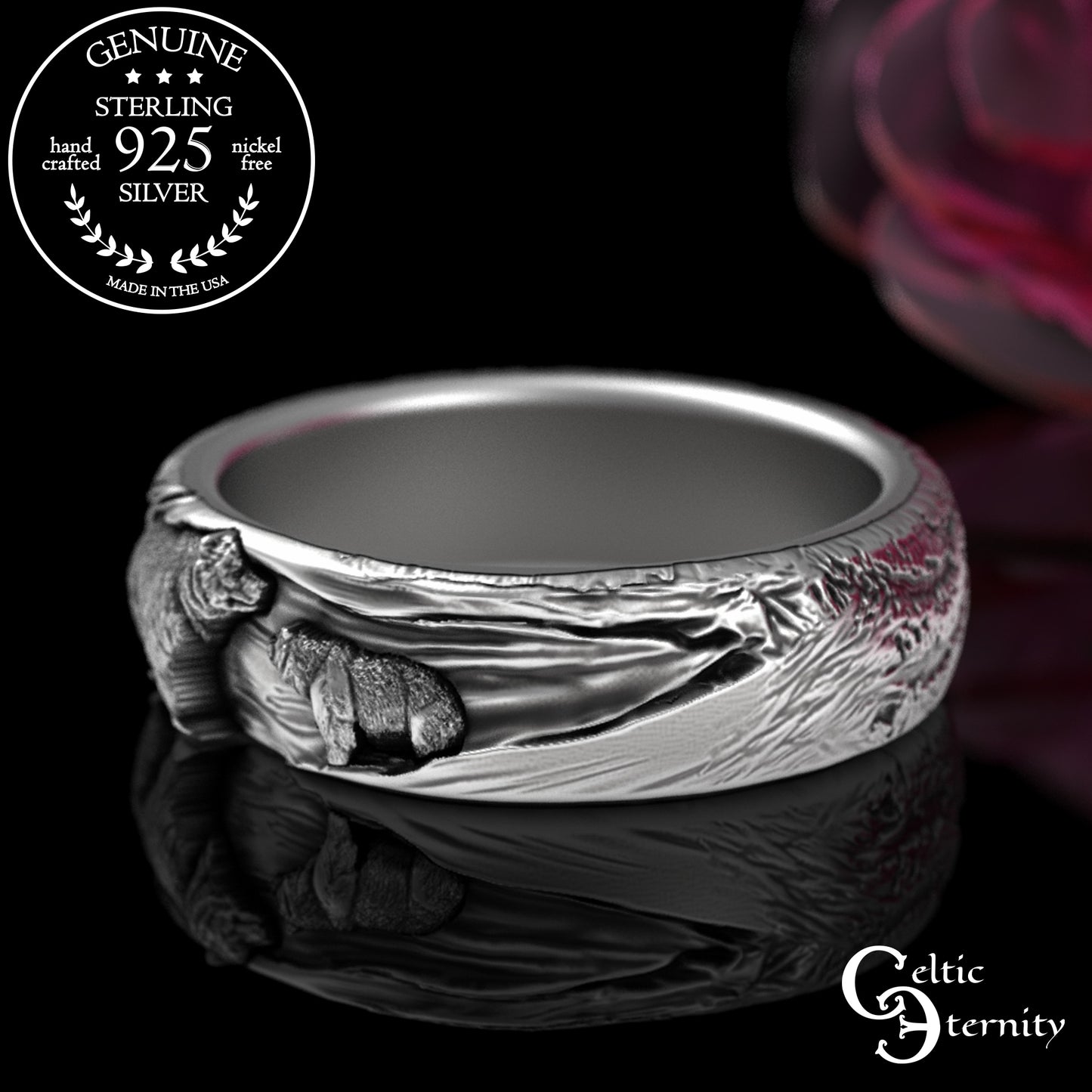 Sterling Silver Mama/Papa Bear & Baby Cub Ring, 3293