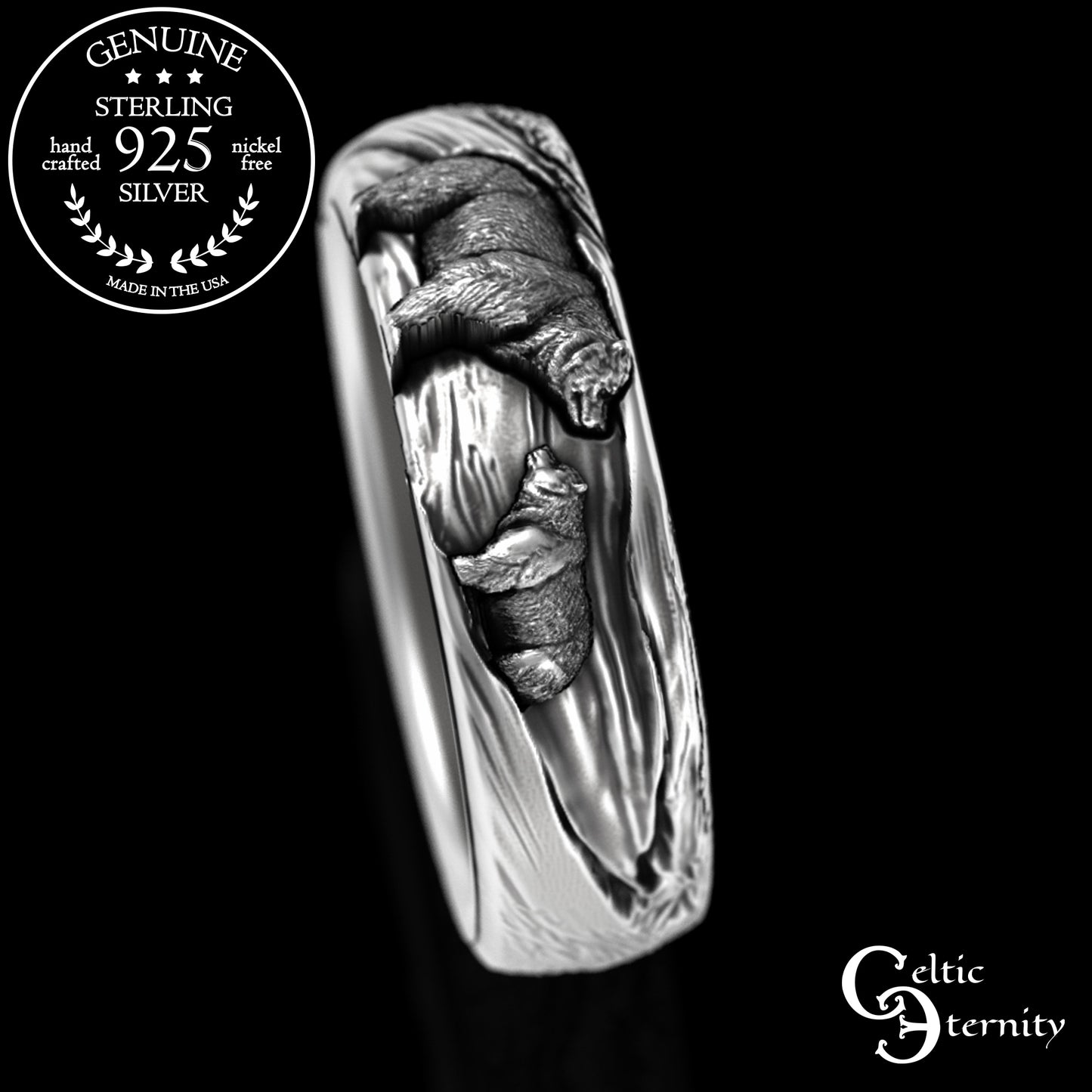 Sterling Silver Mama/Papa Bear & Baby Cub Ring, 3293