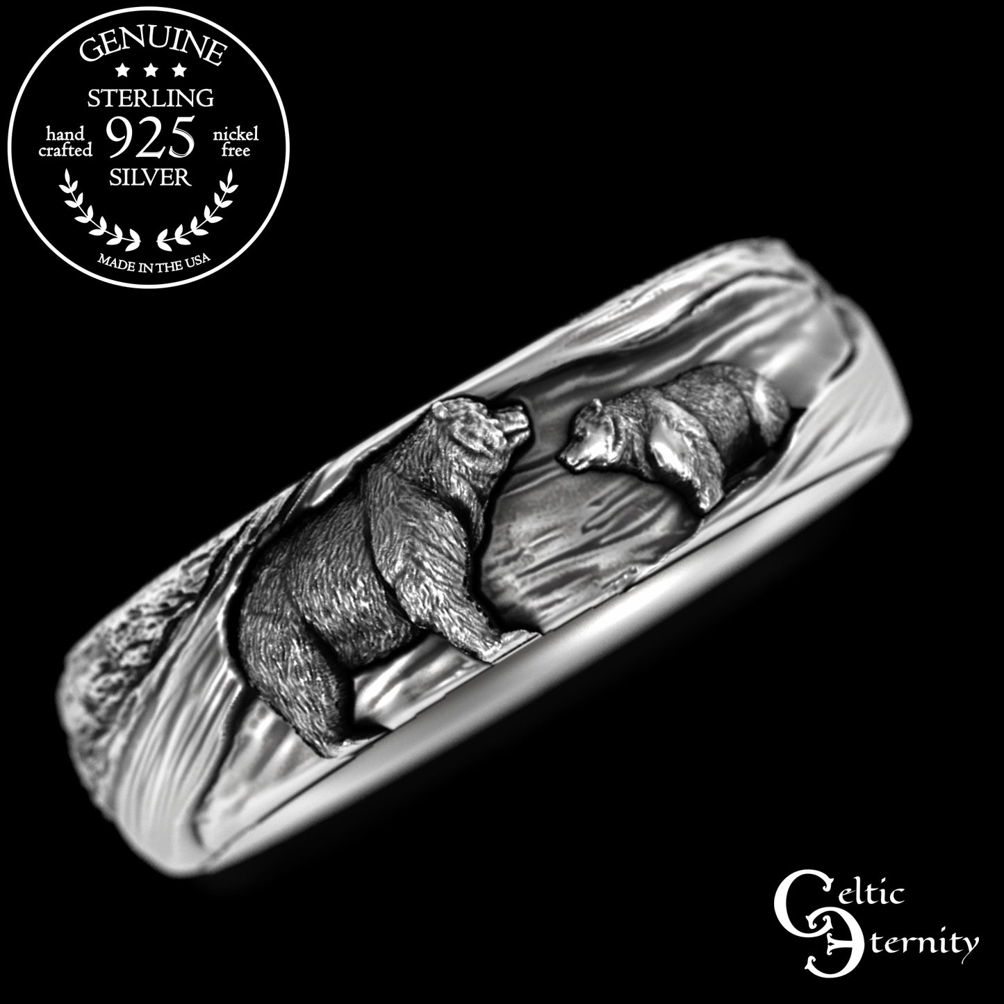 Sterling Silver Mama/Papa Bear & Baby Cub Ring, 3293