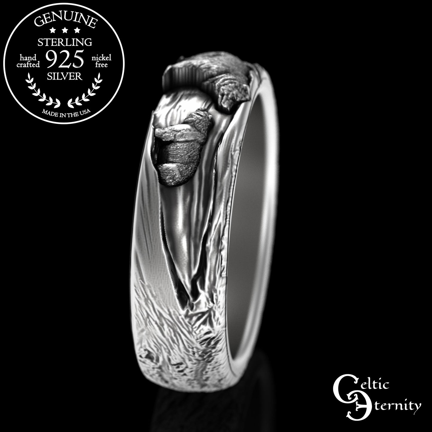 Sterling Silver Mama/Papa Bear & Baby Cub Ring, 3293
