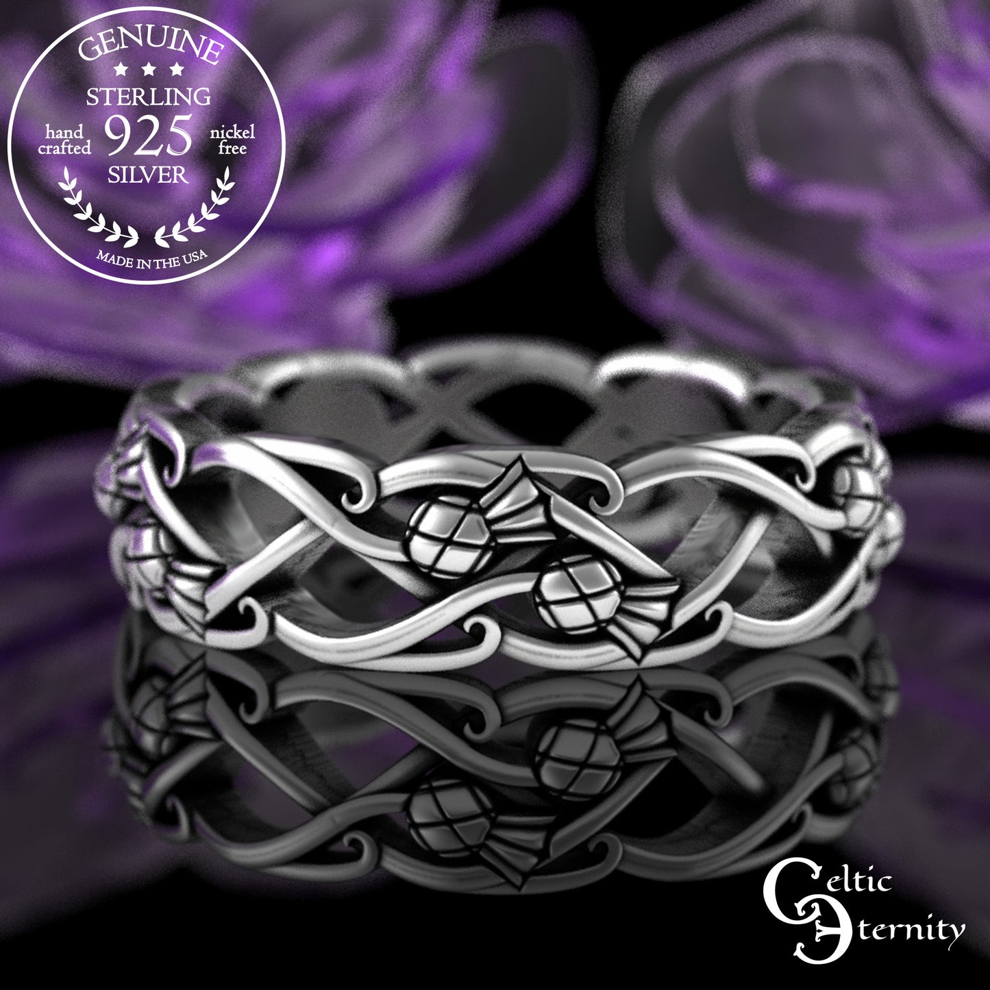 Woman's Sterling Irish Woven Thistle Wedding Band, 3301