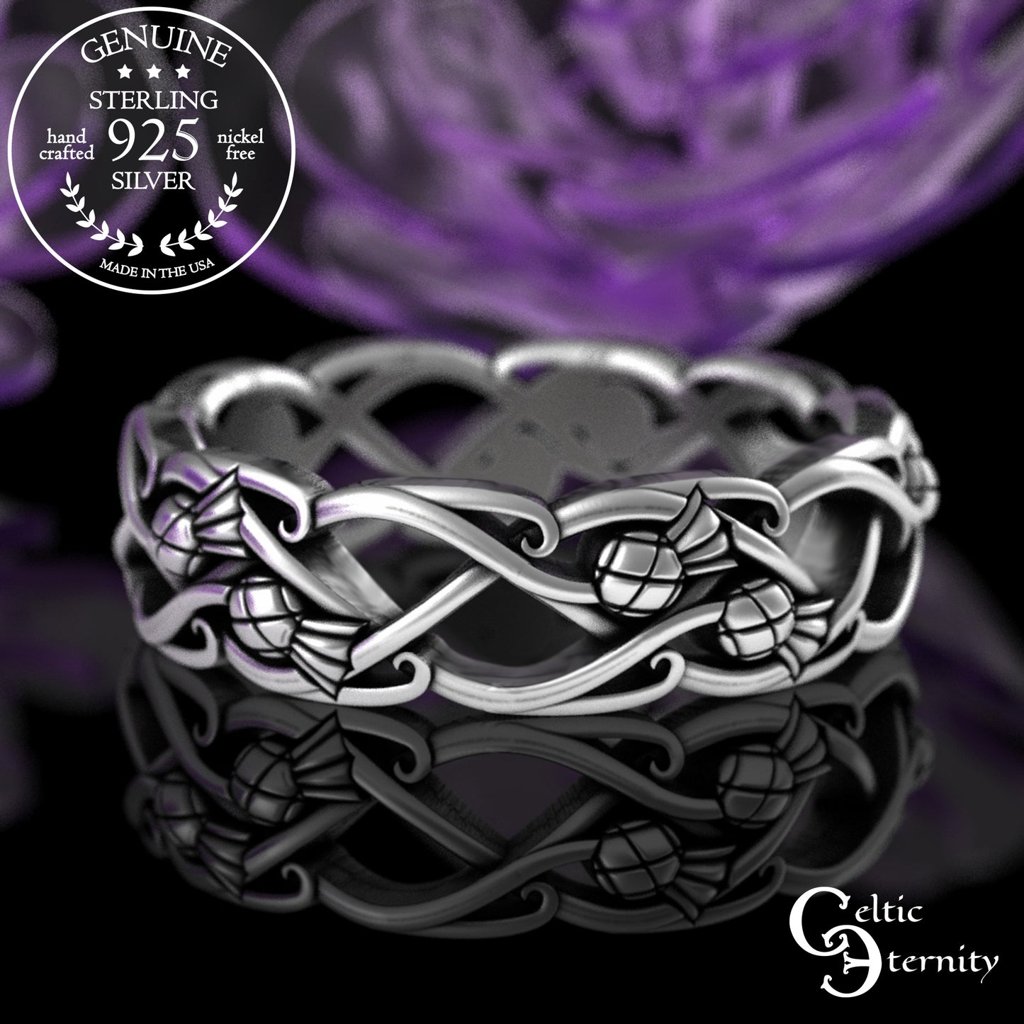 Sterling Matching Scottish Thistle Wedding Band Set, 3301 3302