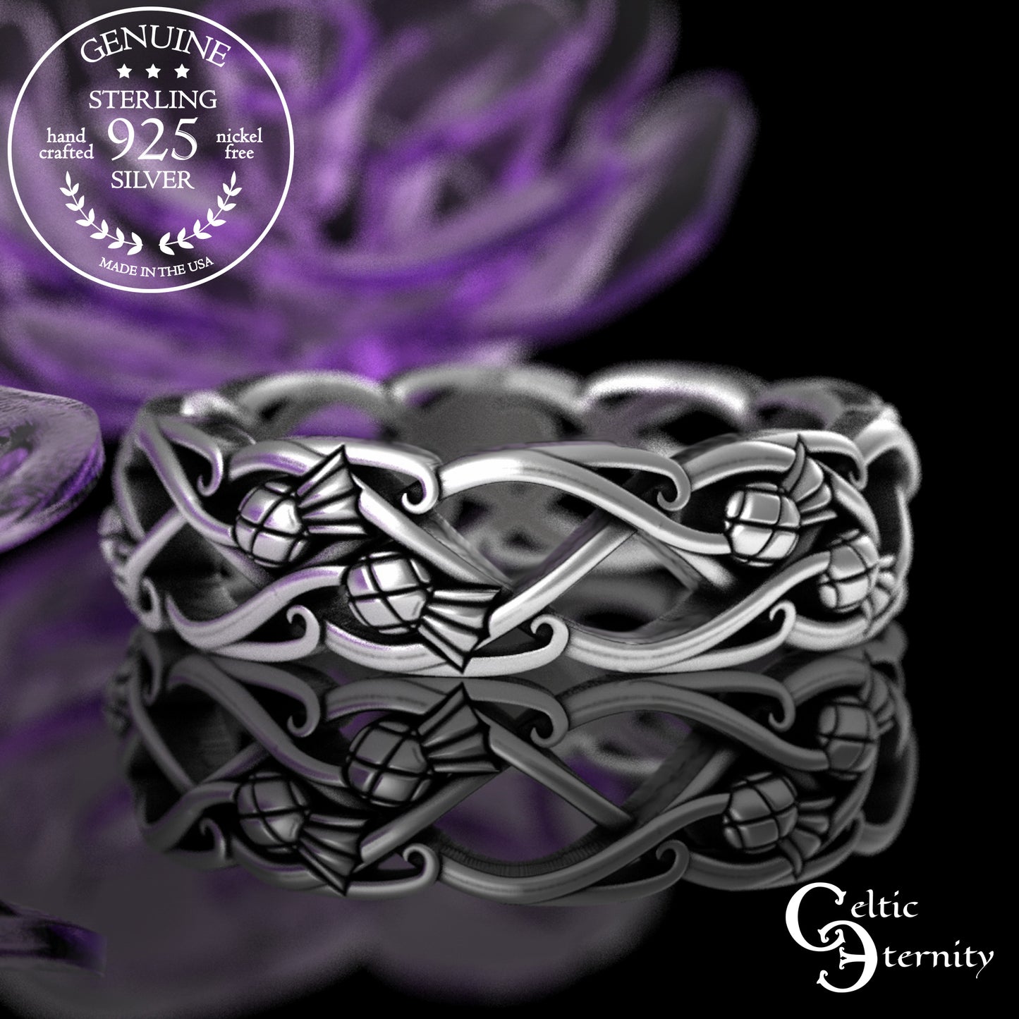 Woman's Sterling Irish Woven Thistle Wedding Band, 3301