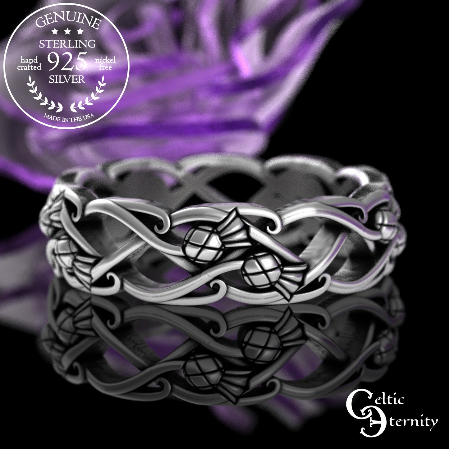 Woman's Sterling Irish Woven Thistle Wedding Band, 3301