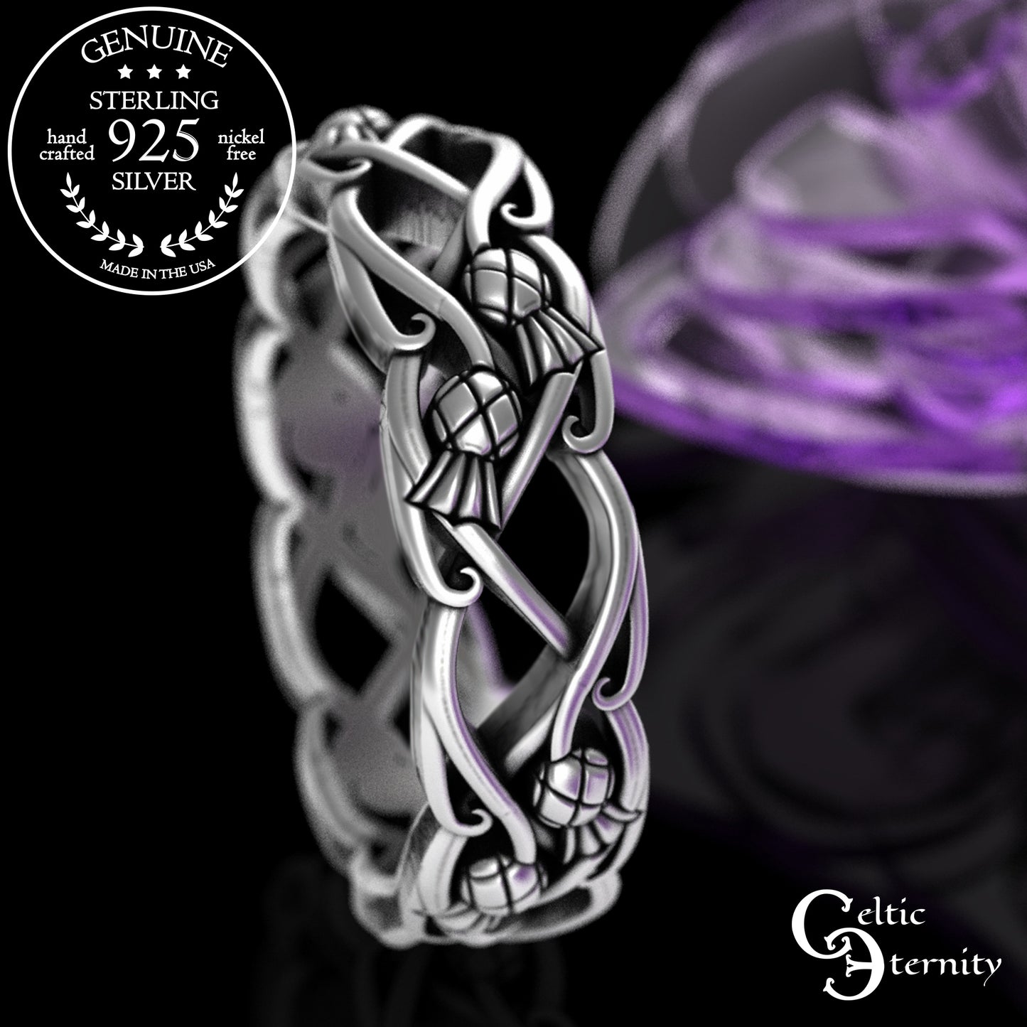 Woman's Sterling Irish Woven Thistle Wedding Band, 3301