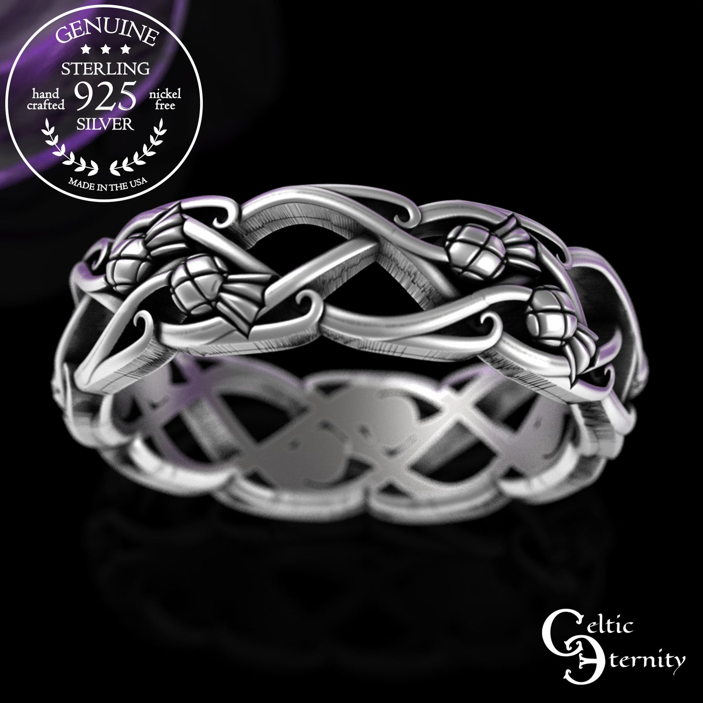 Woman's Sterling Irish Woven Thistle Wedding Band, 3301