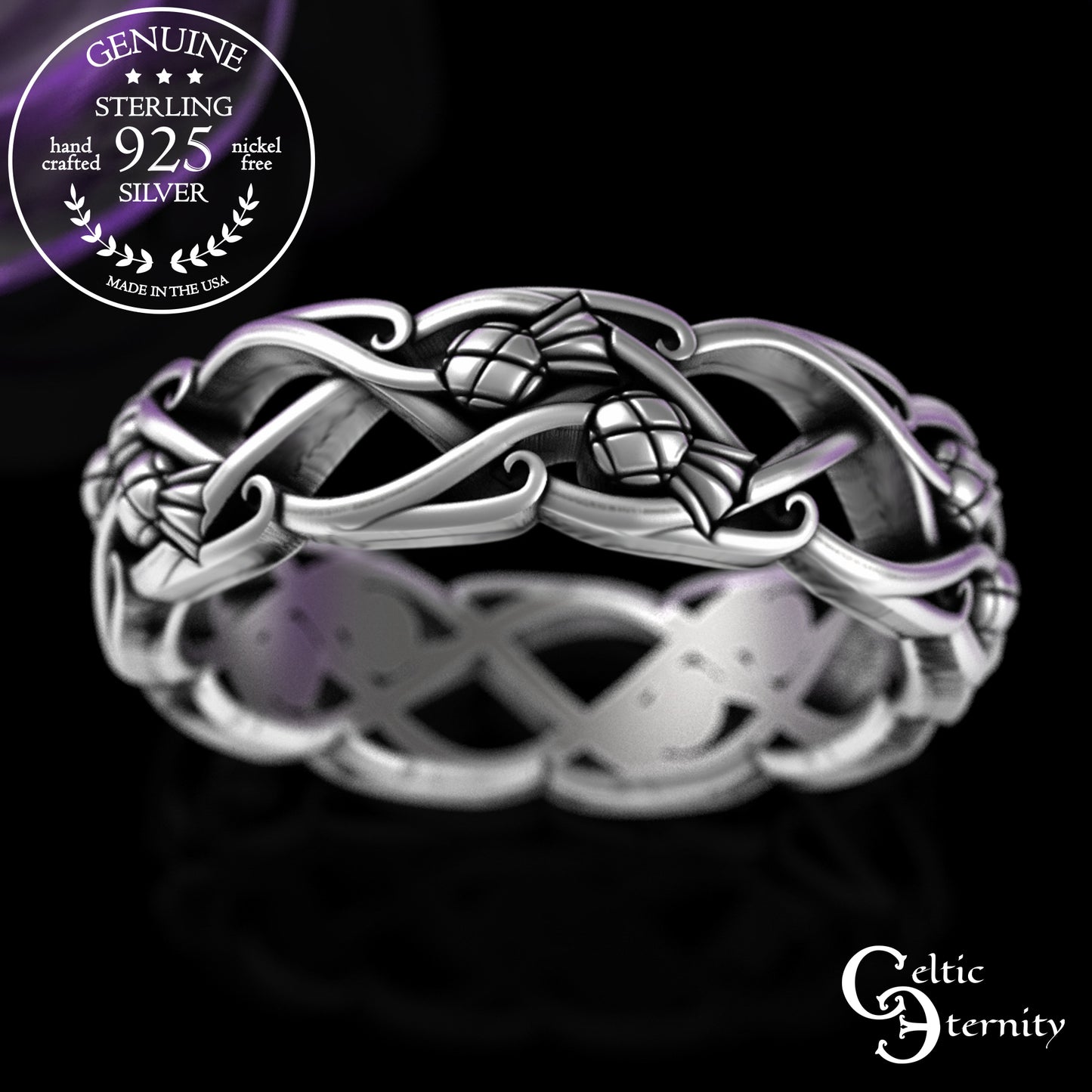 Woman's Sterling Irish Woven Thistle Wedding Band, 3301