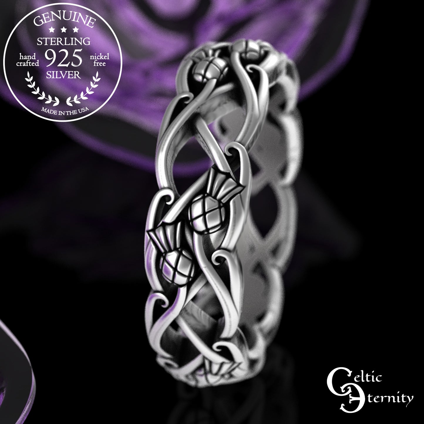 Sterling Matching Scottish Thistle Wedding Band Set, 3301 3302
