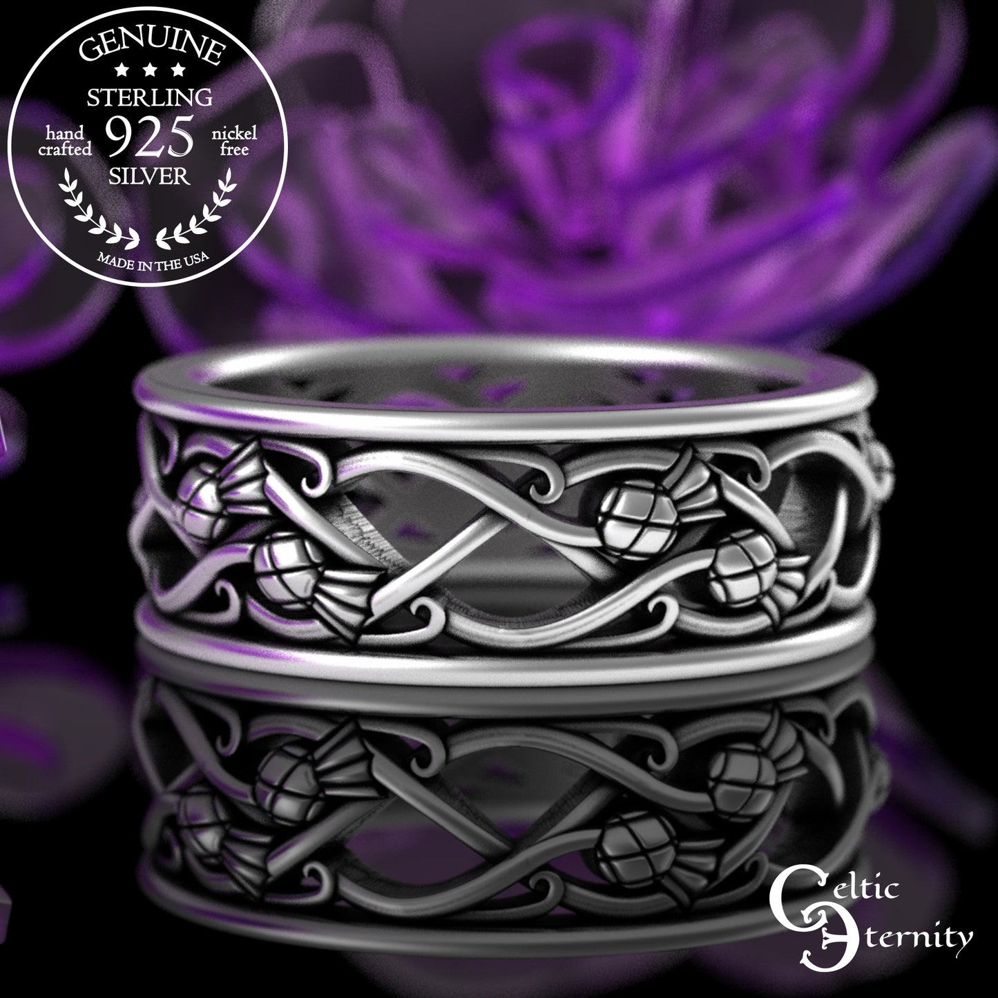 Sterling Men's Woven Thistles Wedding Band, 3302