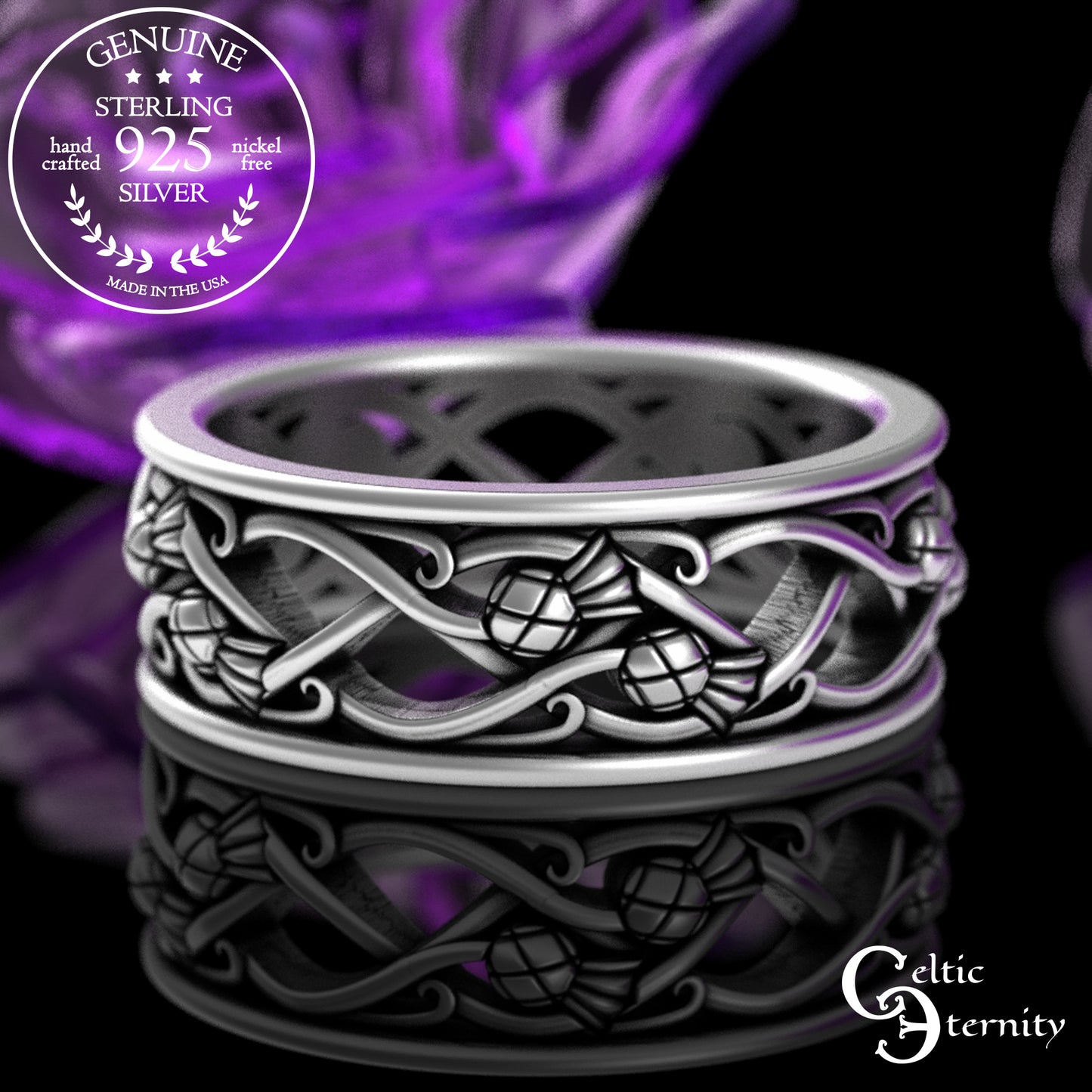 Sterling Men's Woven Thistles Wedding Band, 3302