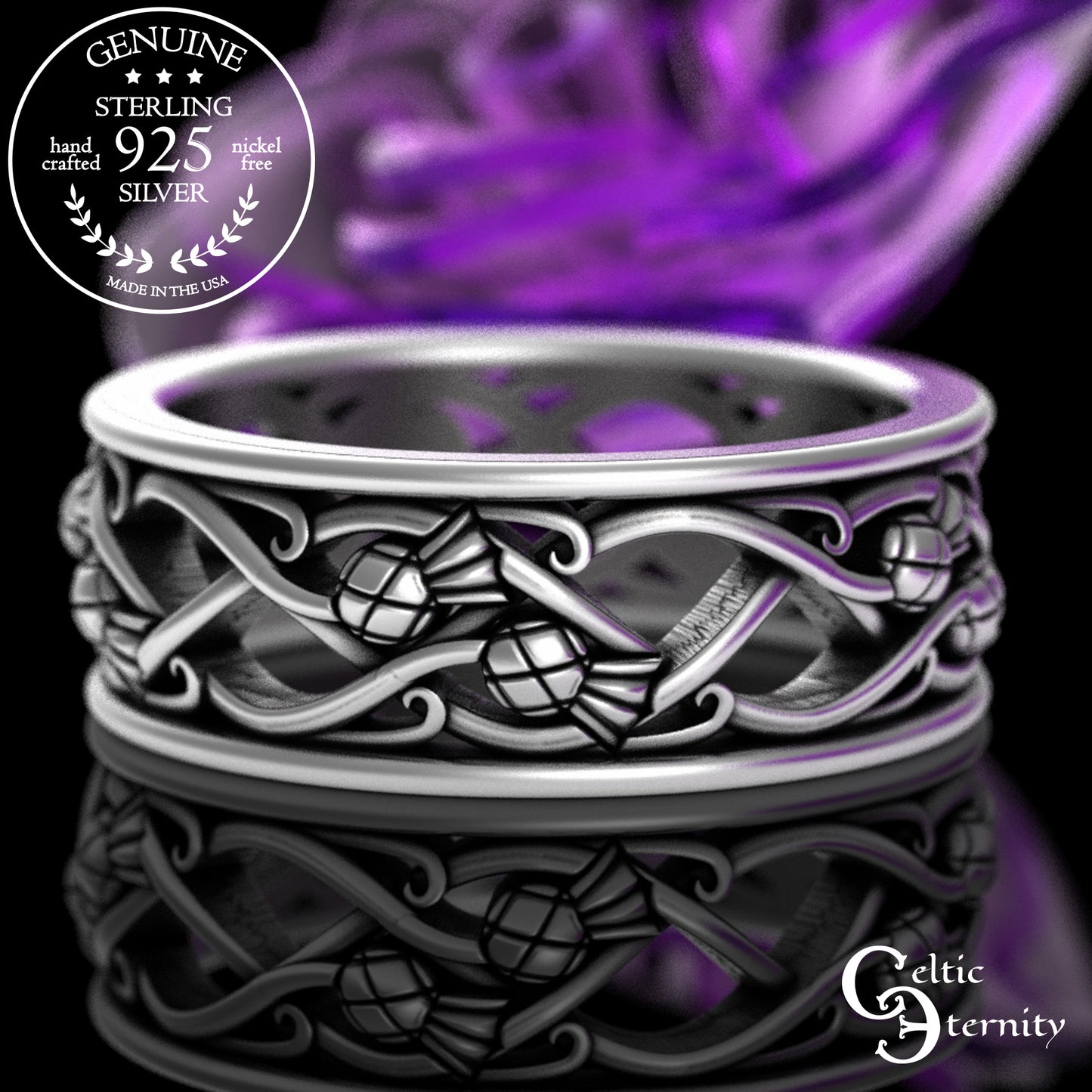 Sterling Men's Woven Thistles Wedding Band, 3302