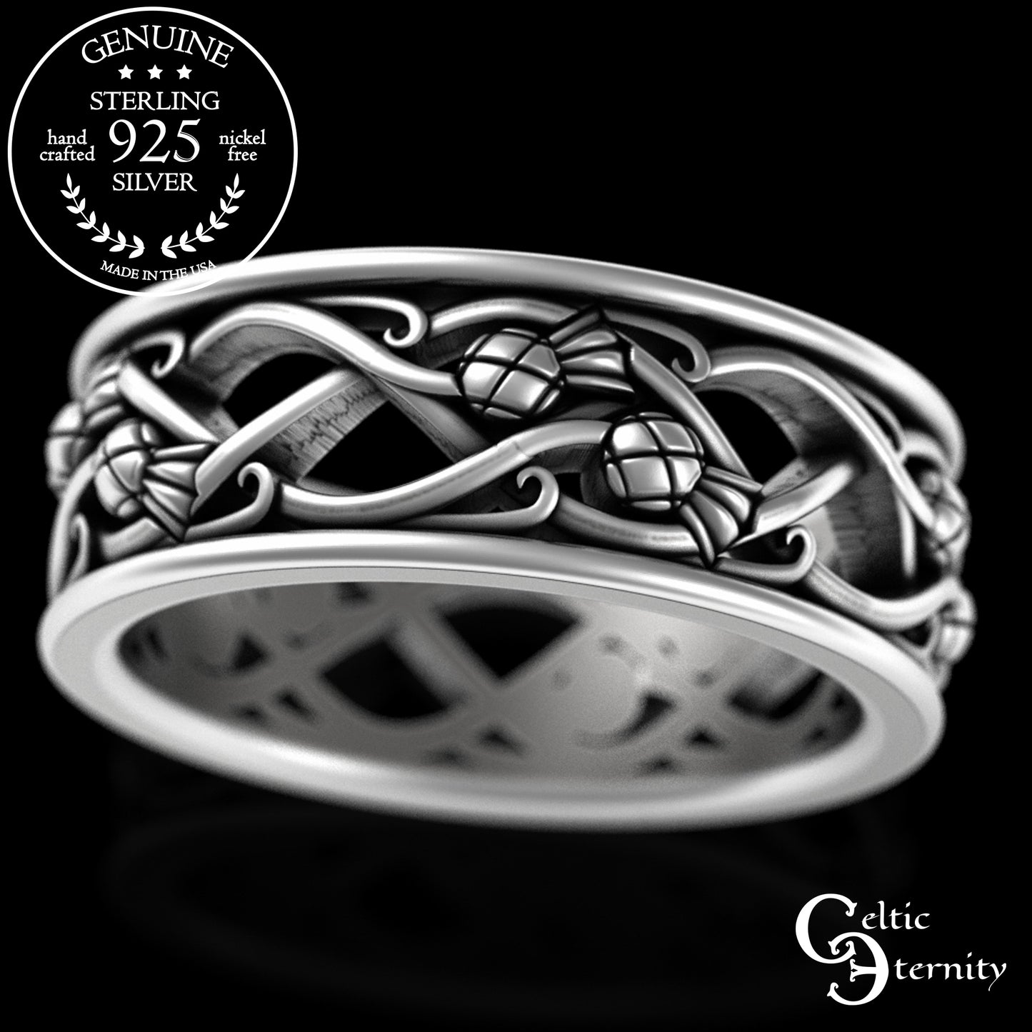 Sterling Men's Woven Thistles Wedding Band, 3302