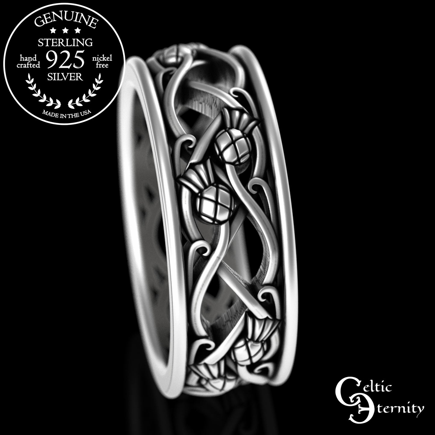 Sterling Men's Woven Thistles Wedding Band, 3302