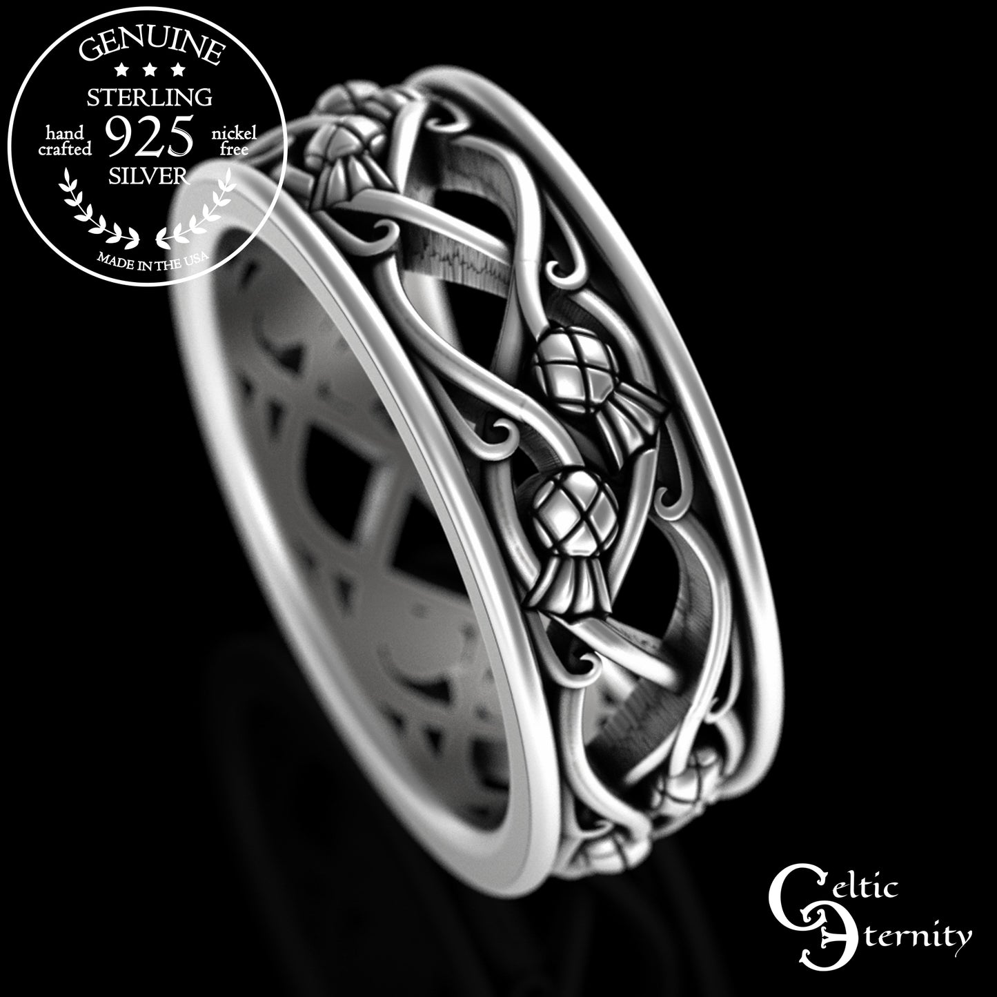 Sterling Men's Woven Thistles Wedding Band, 3302
