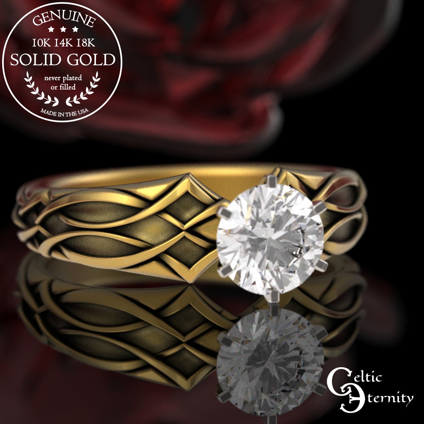 Sterling Alexandrite Celtic Engagement Ring with Diamond-Knotwork, 3343