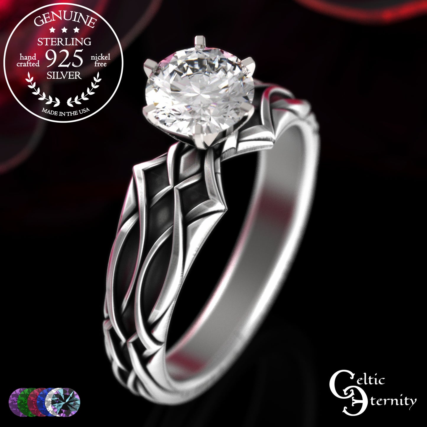 Sterling Alexandrite Celtic Engagement Ring with Diamond-Knotwork, 3343