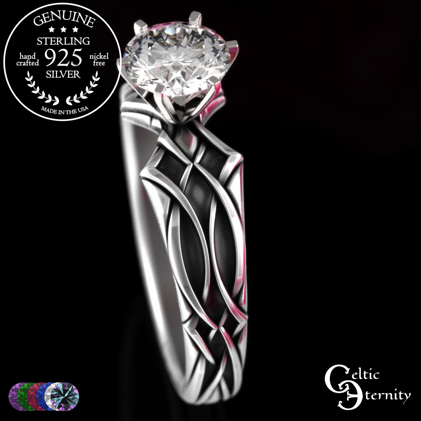 Sterling Alexandrite Celtic Engagement Ring with Diamond-Knotwork, 3343