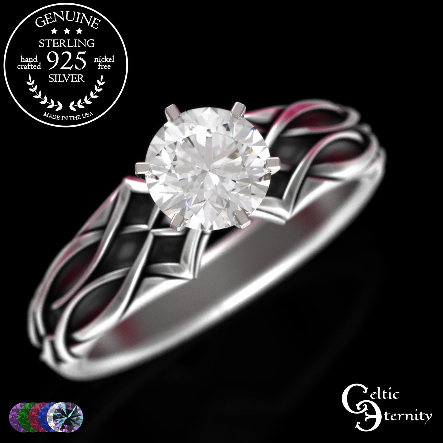 Sterling Alexandrite Celtic Engagement Ring with Diamond-Knotwork, 3343