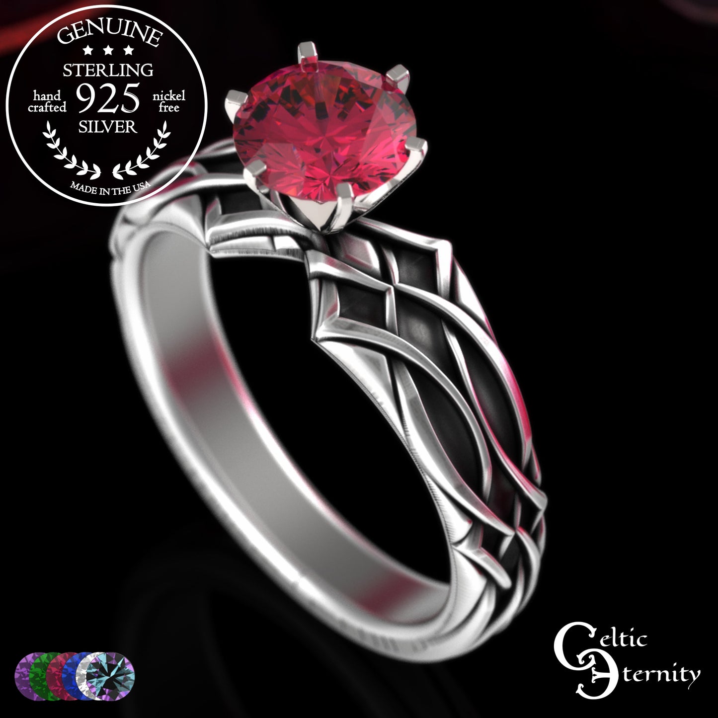 Sterling Alexandrite Celtic Engagement Ring with Diamond-Knotwork, 3343