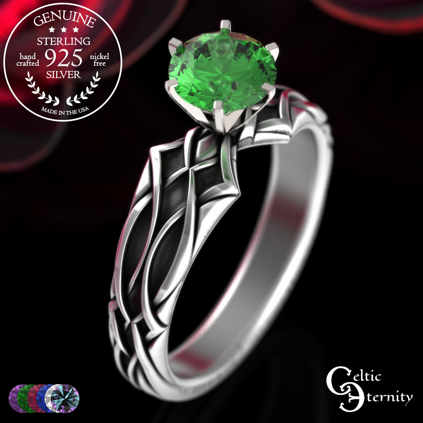 Sterling Alexandrite Celtic Engagement Ring with Diamond-Knotwork, 3343