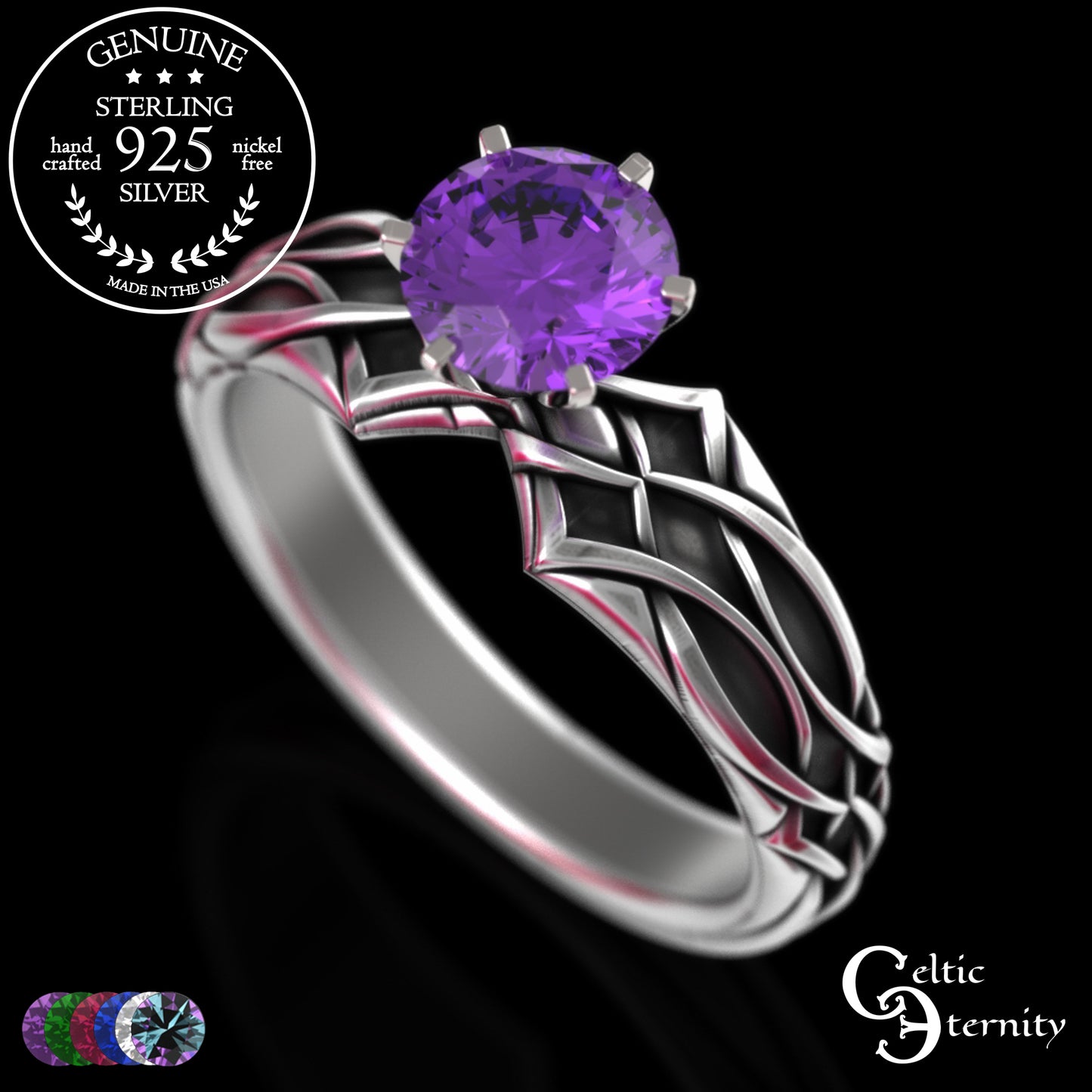 Sterling Alexandrite Celtic Engagement Ring with Diamond-Knotwork, 3343