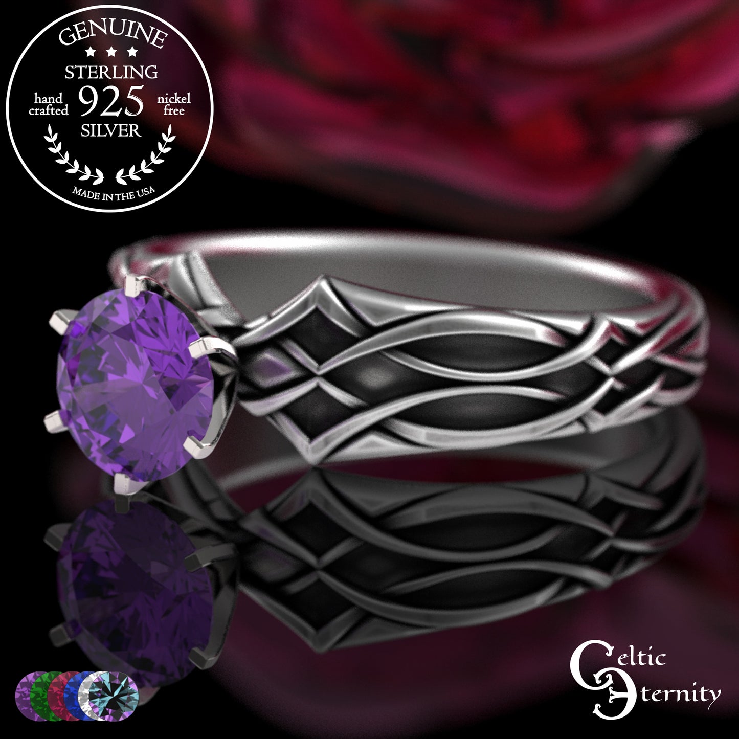 Sterling Alexandrite Celtic Engagement Ring with Diamond-Knotwork, 3343