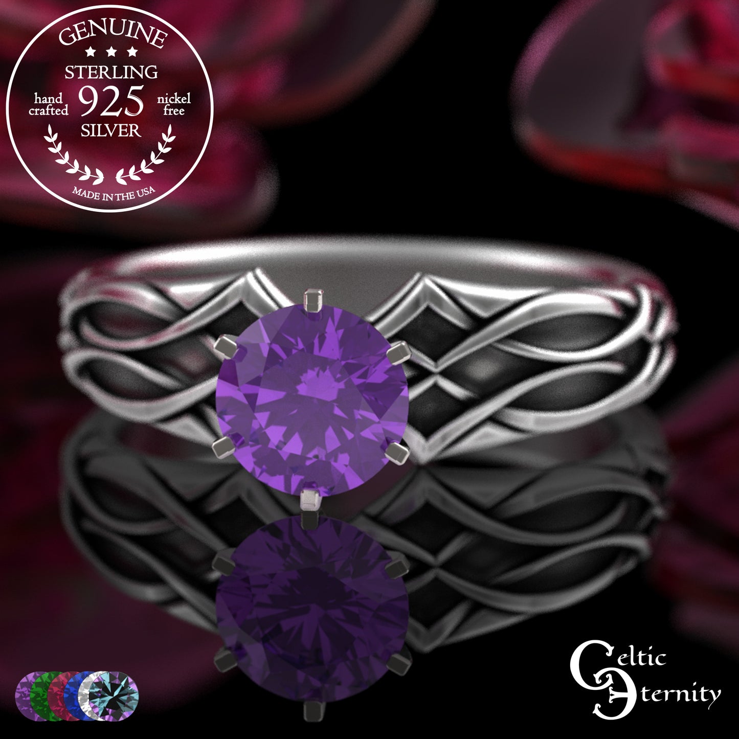 Sterling Alexandrite Celtic Engagement Ring with Diamond-Knotwork, 3343