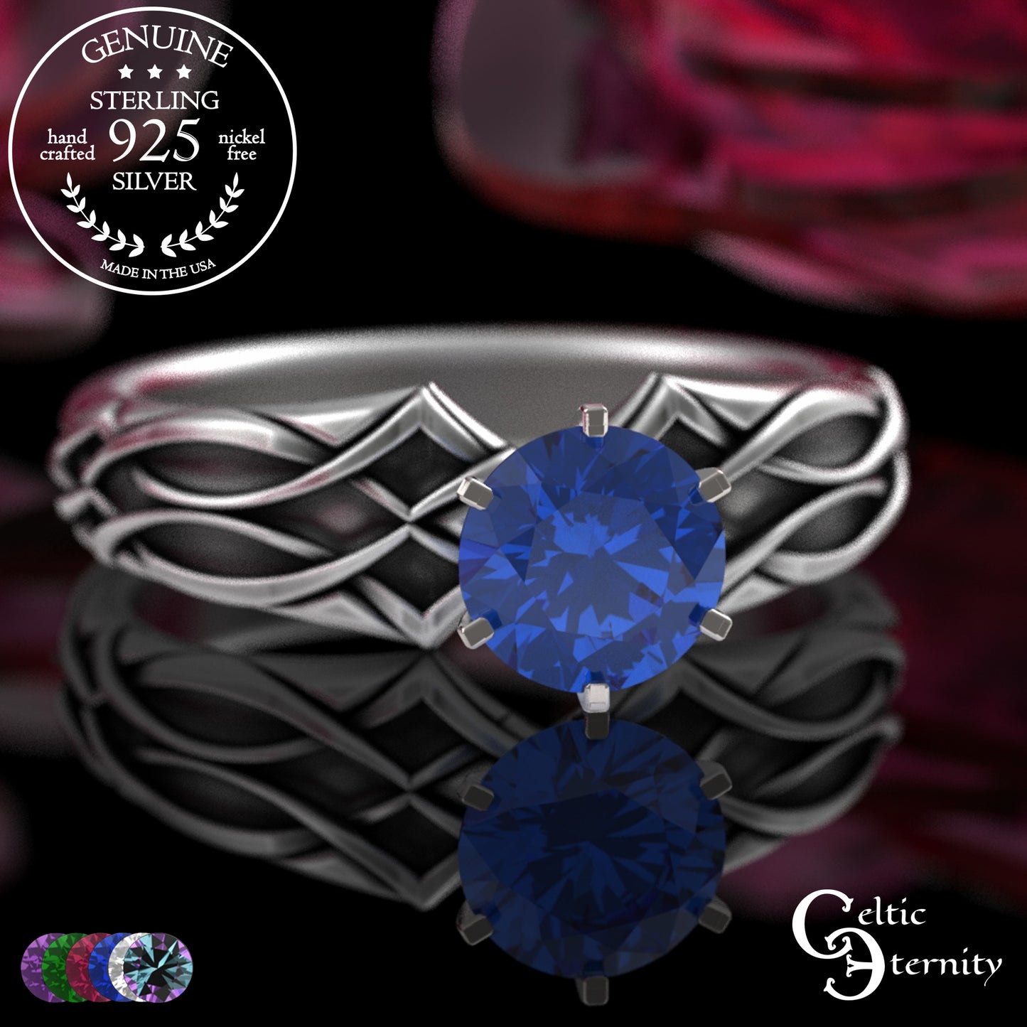 Sterling Alexandrite Celtic Engagement Ring with Diamond-Knotwork, 3343