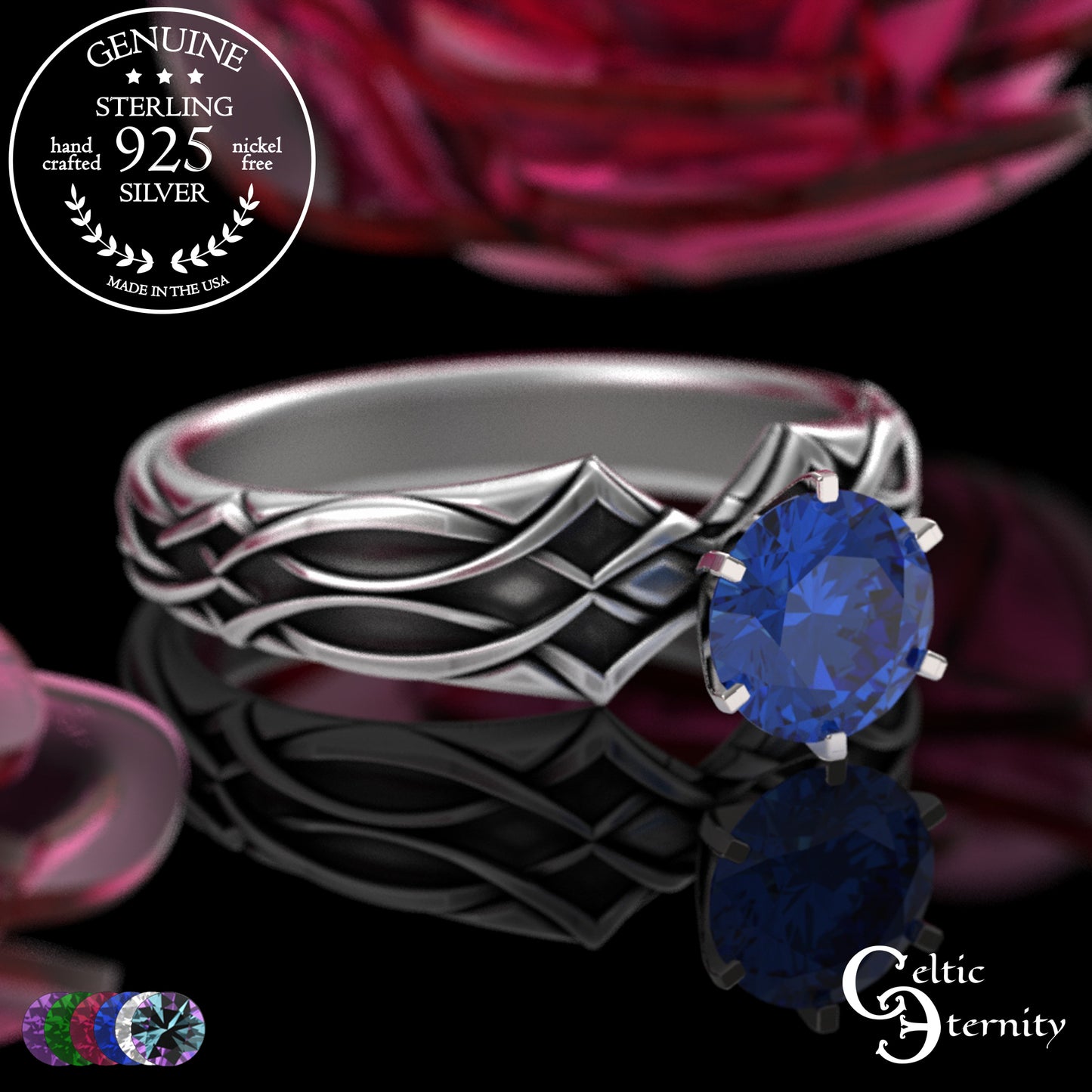 Sterling Alexandrite Celtic Engagement Ring with Diamond-Knotwork, 3343