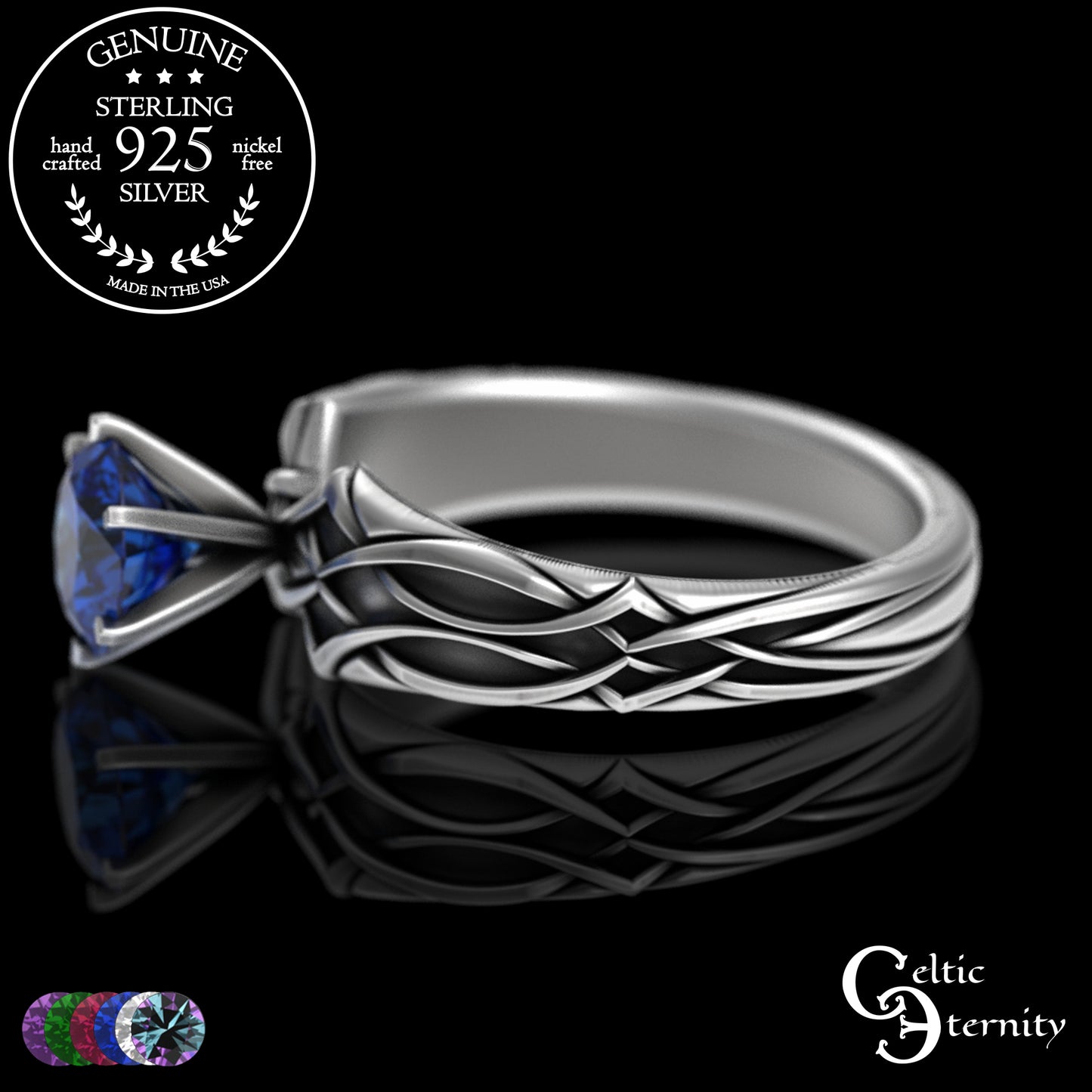 Sterling Alexandrite Celtic Engagement Ring with Diamond-Knotwork, 3343