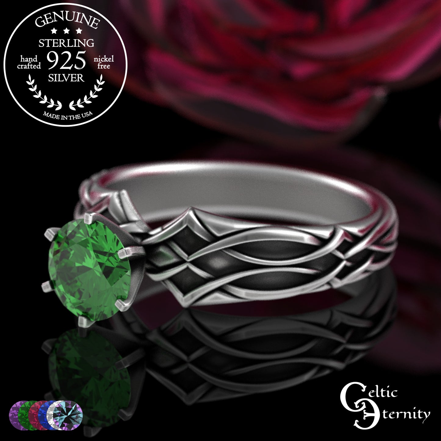 Sterling Alexandrite Celtic Engagement Ring with Diamond-Knotwork, 3343